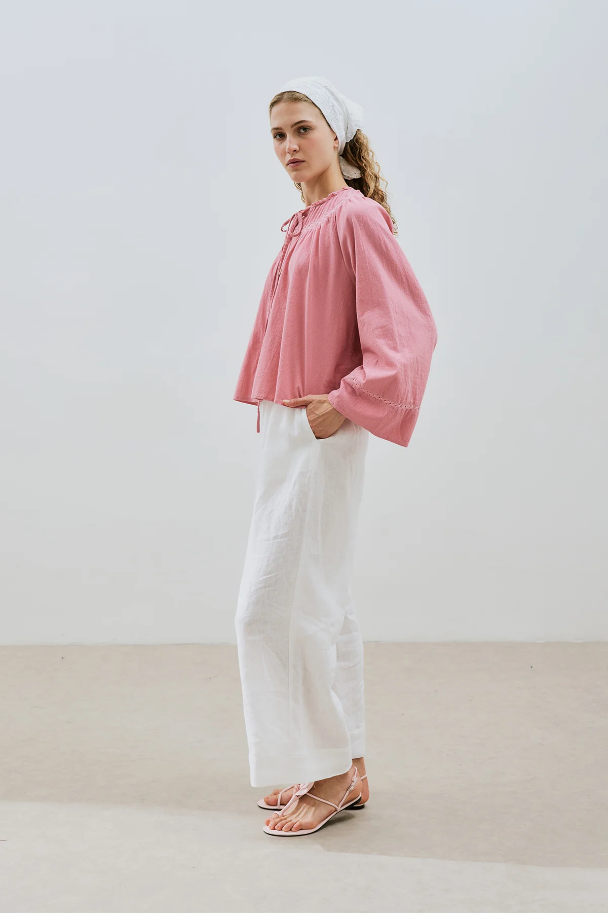 Embroidered Crop Blouse Pink - Image 5