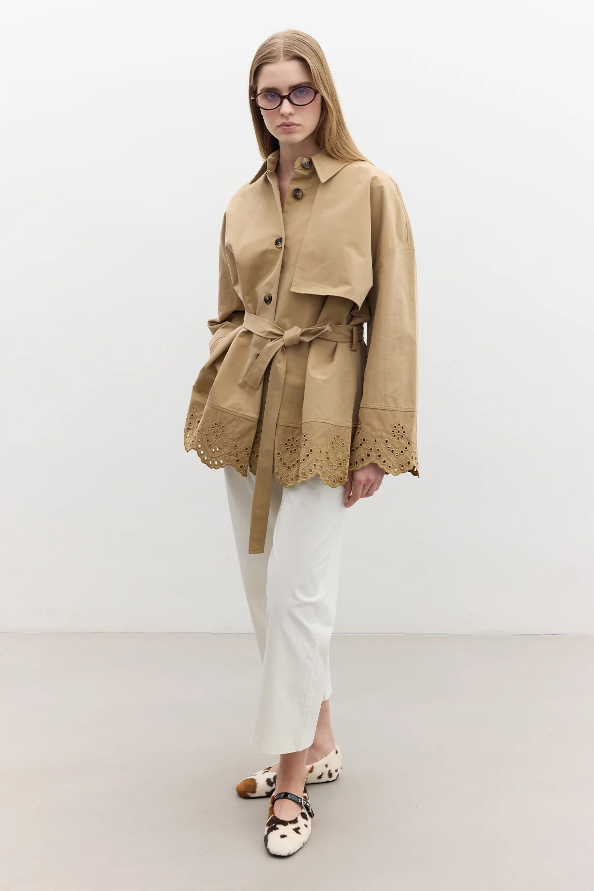 Embroidered Detail Statement Trench Coat Camel - Image 4