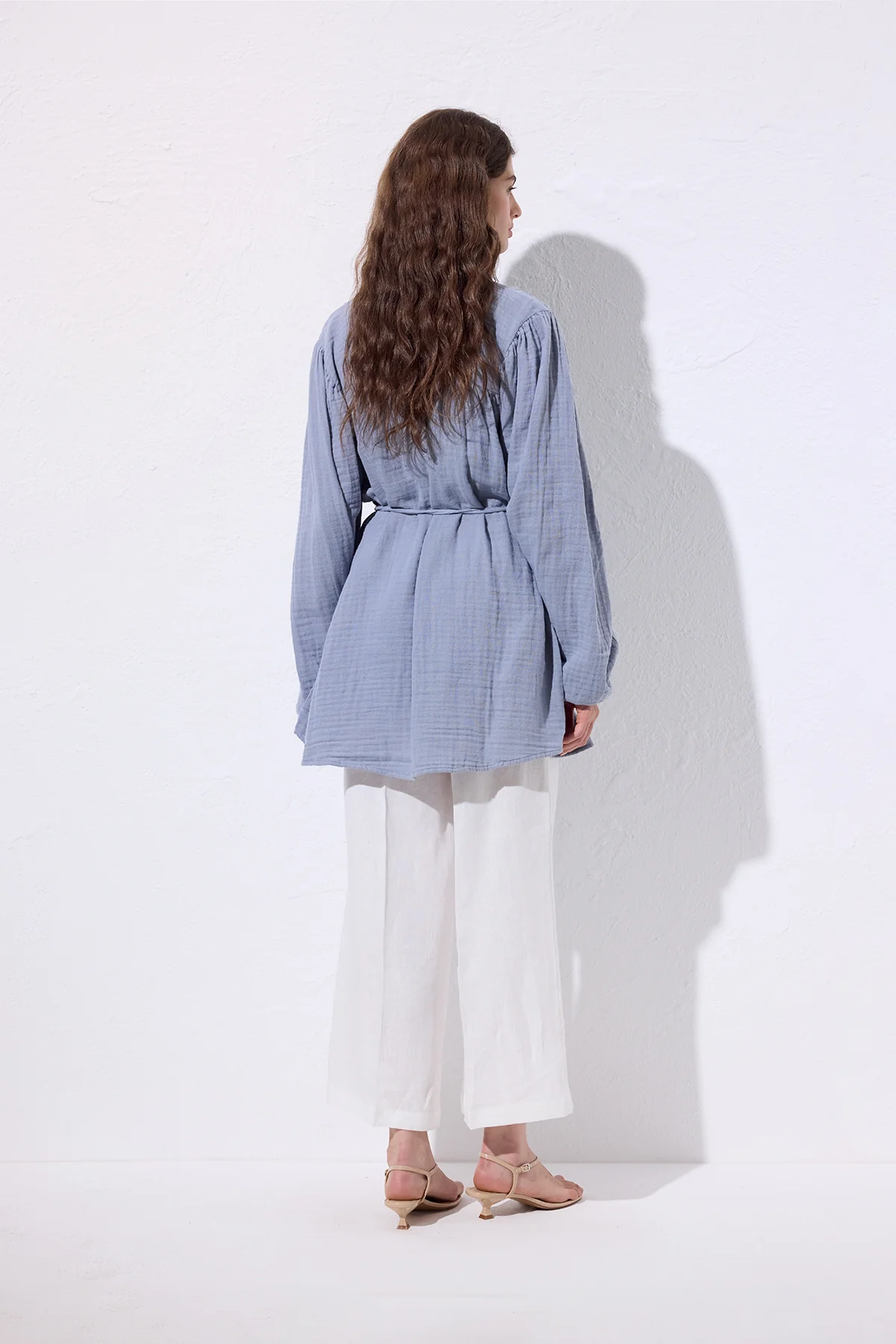 Embroidered Muslin Shirt Blue - Image 6