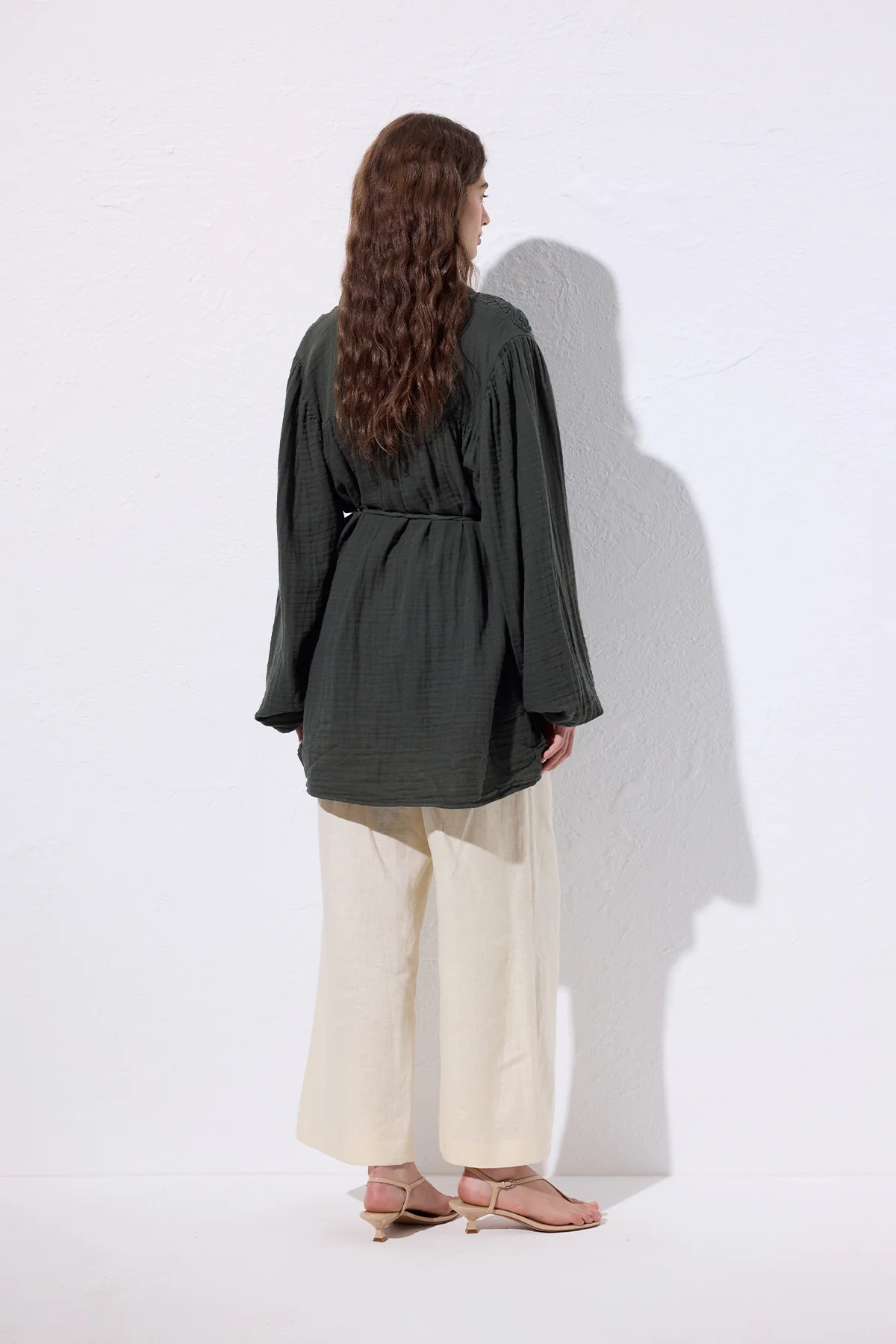 Embroidered Muslin Shirt Dark Green - Image 6