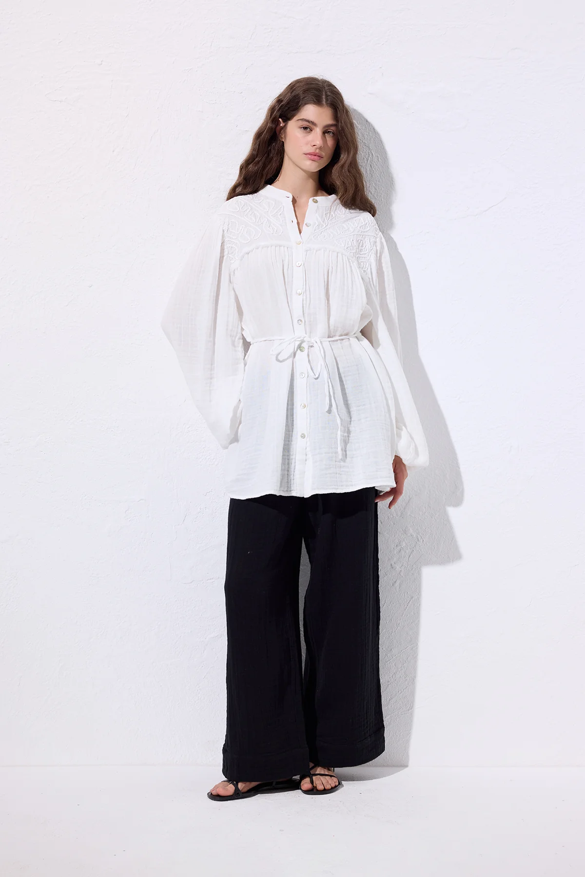 Embroidered Muslin Shirt Ecru - Image 4