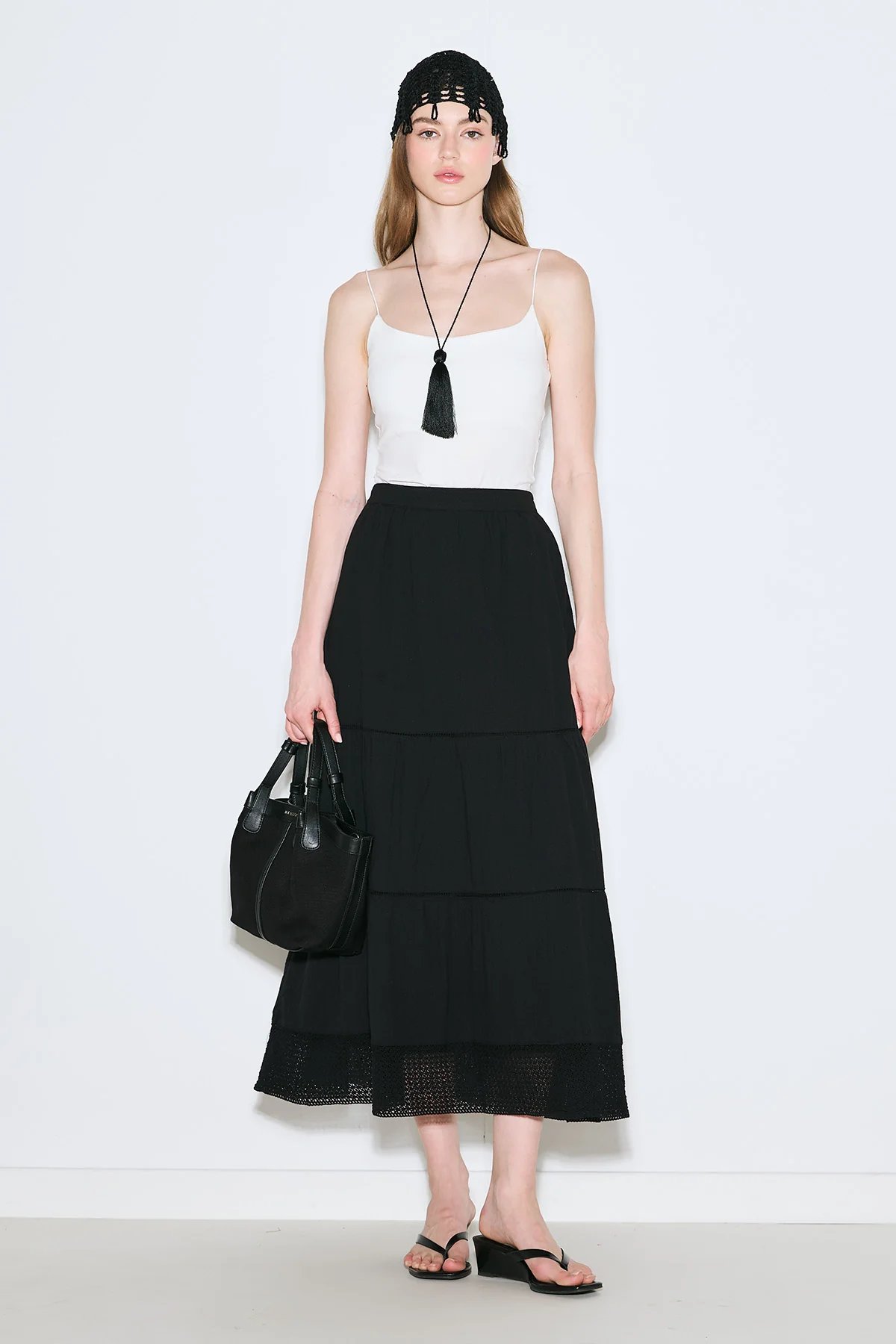 Embroidered Tiered Maxi Skirt Black - Image 2