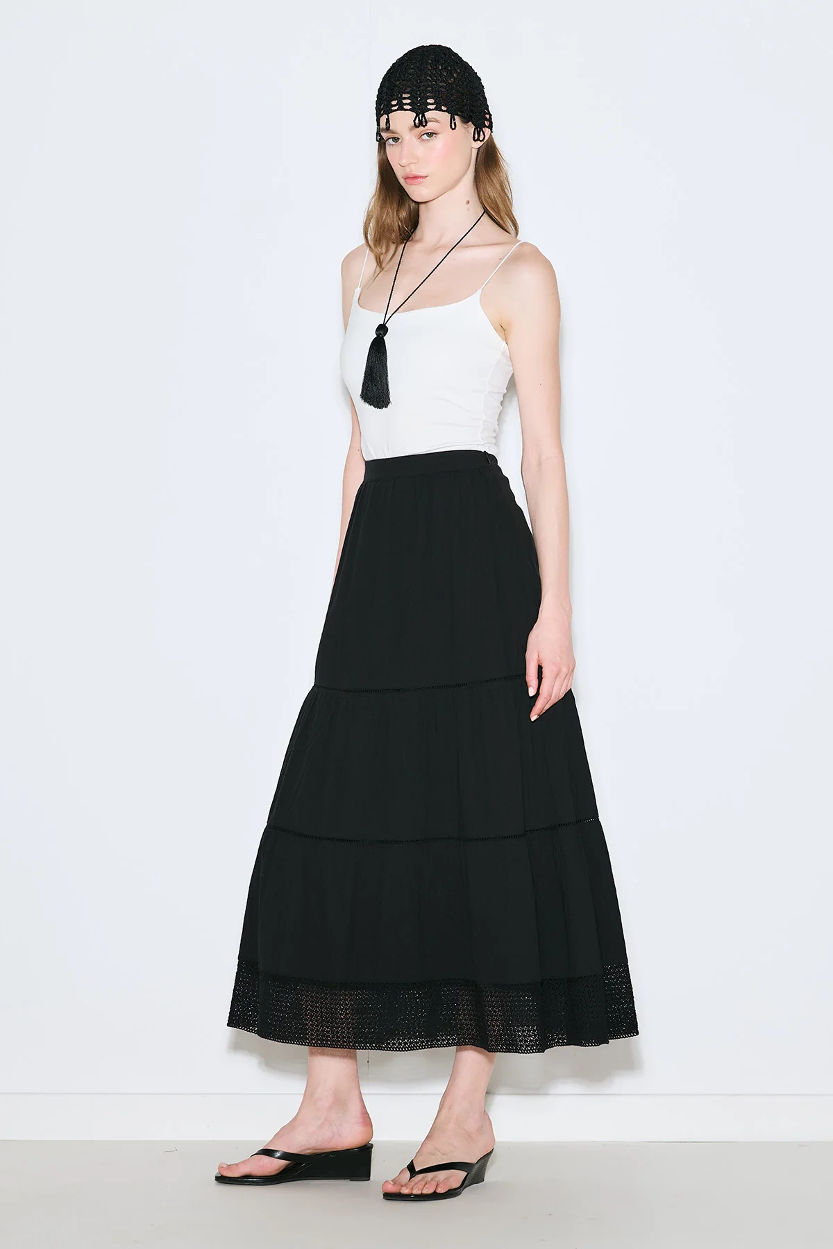 Embroidered Tiered Maxi Skirt Black - Image 3