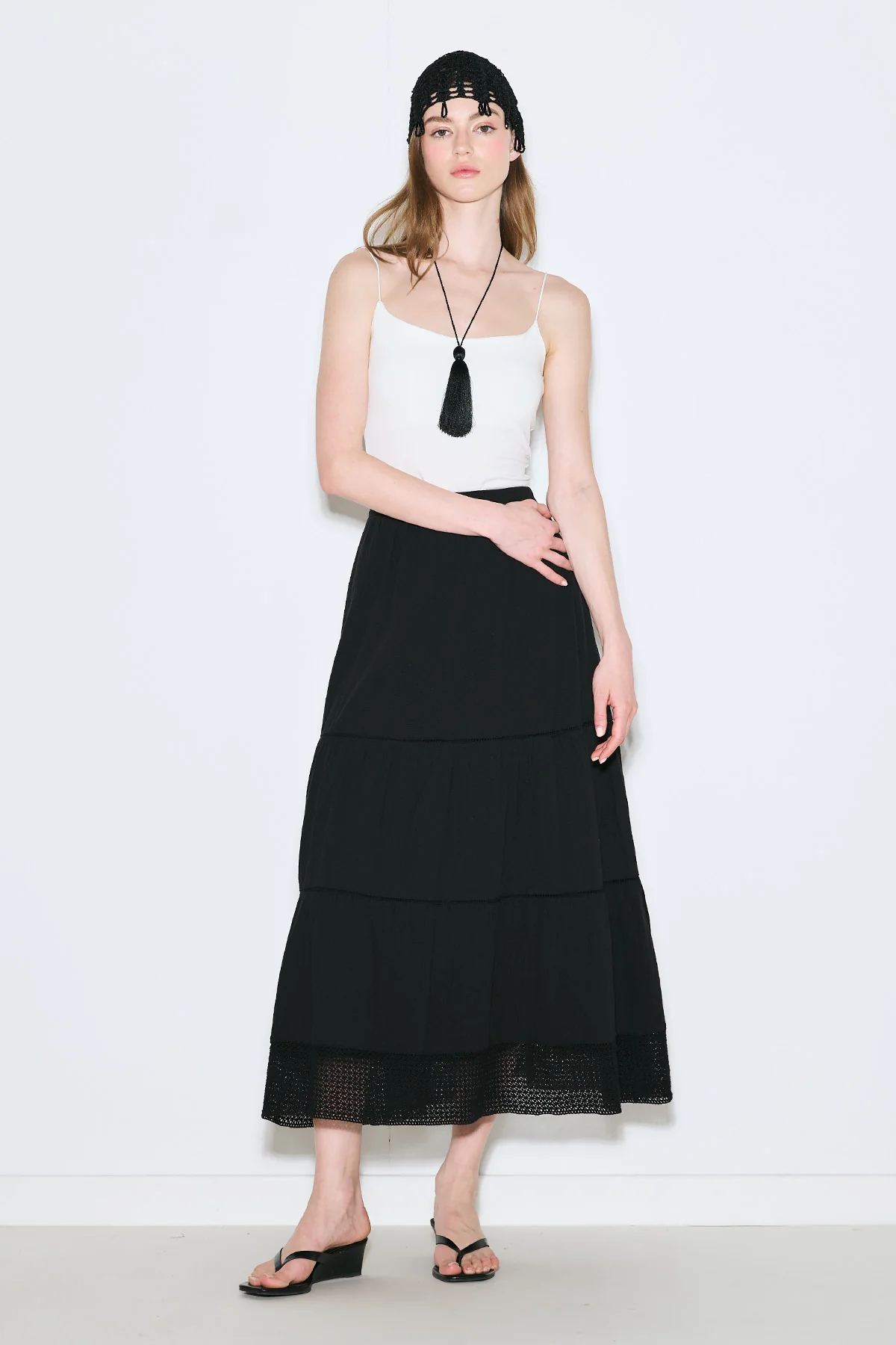 Embroidered Tiered Maxi Skirt Black - Image 4