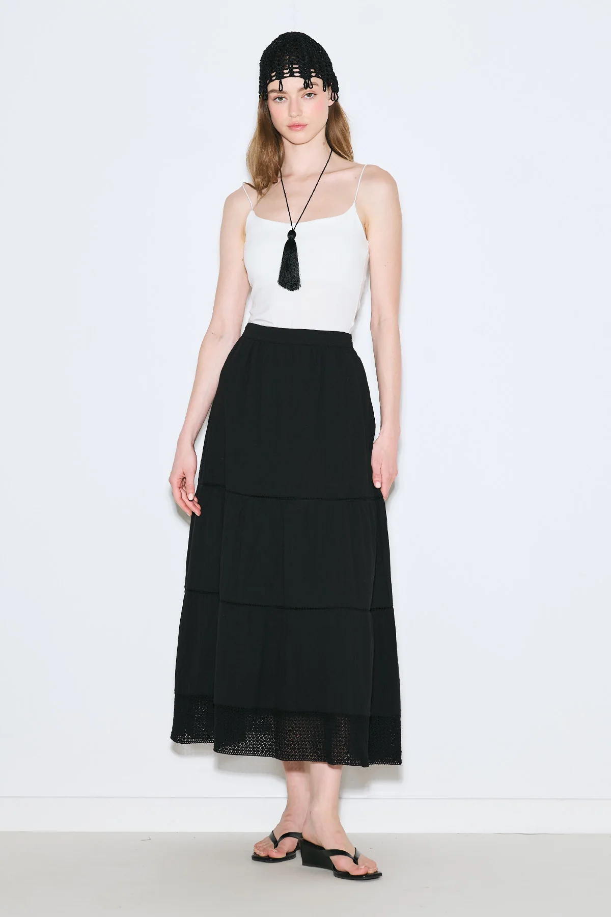 Embroidered Tiered Maxi Skirt Black - Image 5