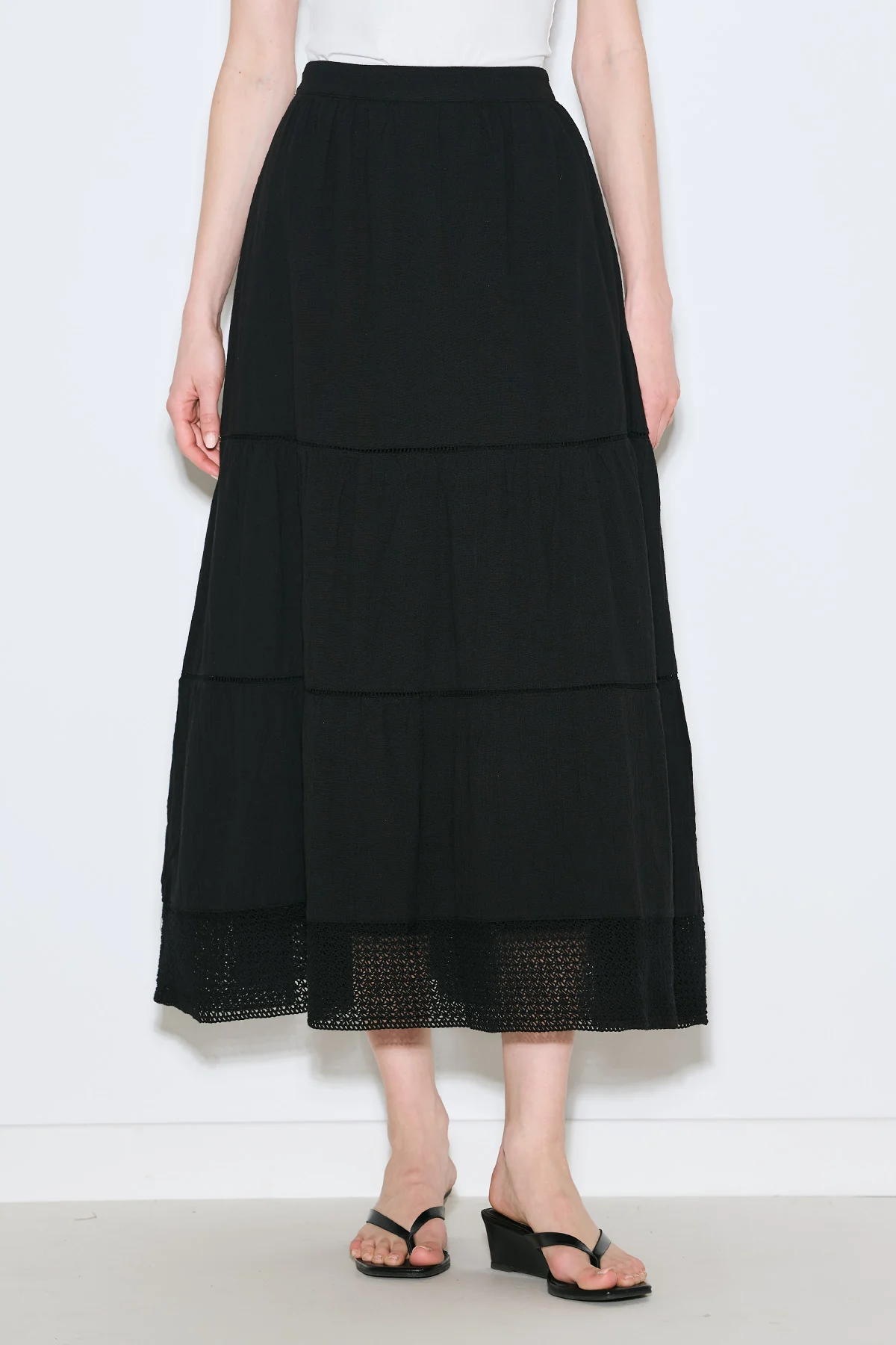 Embroidered Tiered Maxi Skirt Black - Image 6