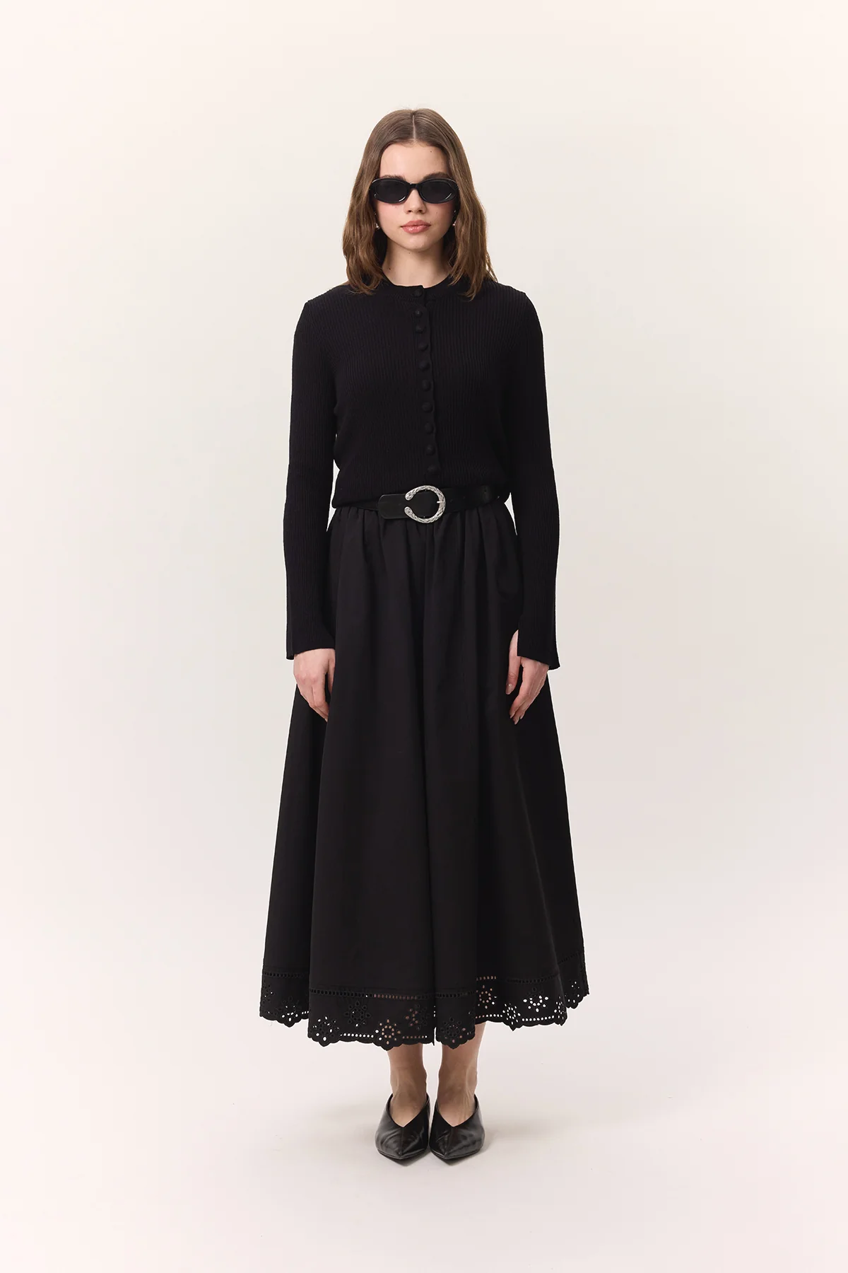 Embroidered Wide Skirt Black - Image 3