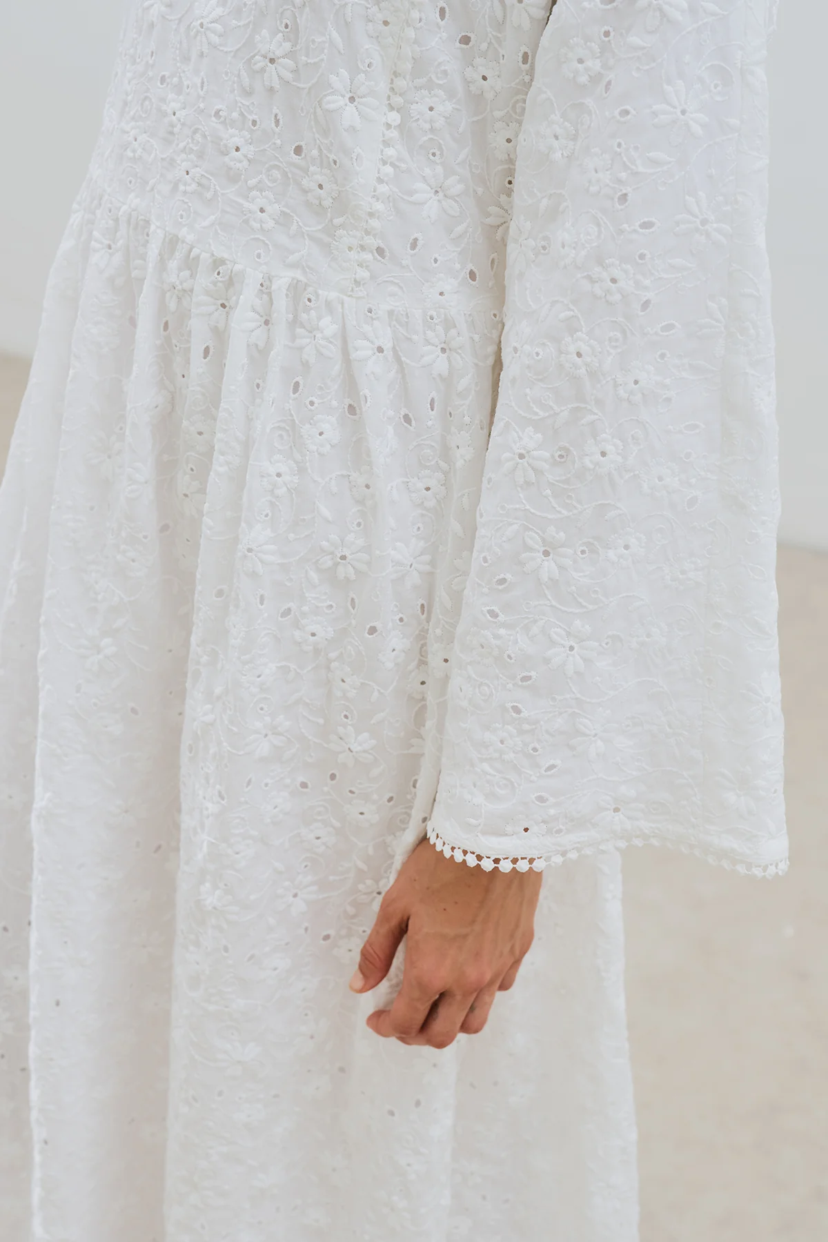 Embroidered Wide Sleeve Dress Ecru - Image 5