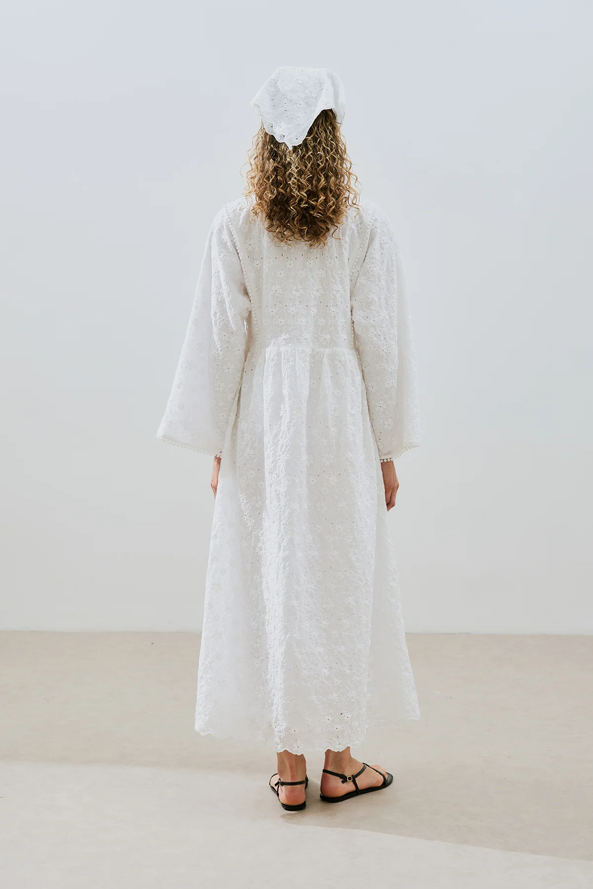 Embroidered Wide Sleeve Dress Ecru - Image 8
