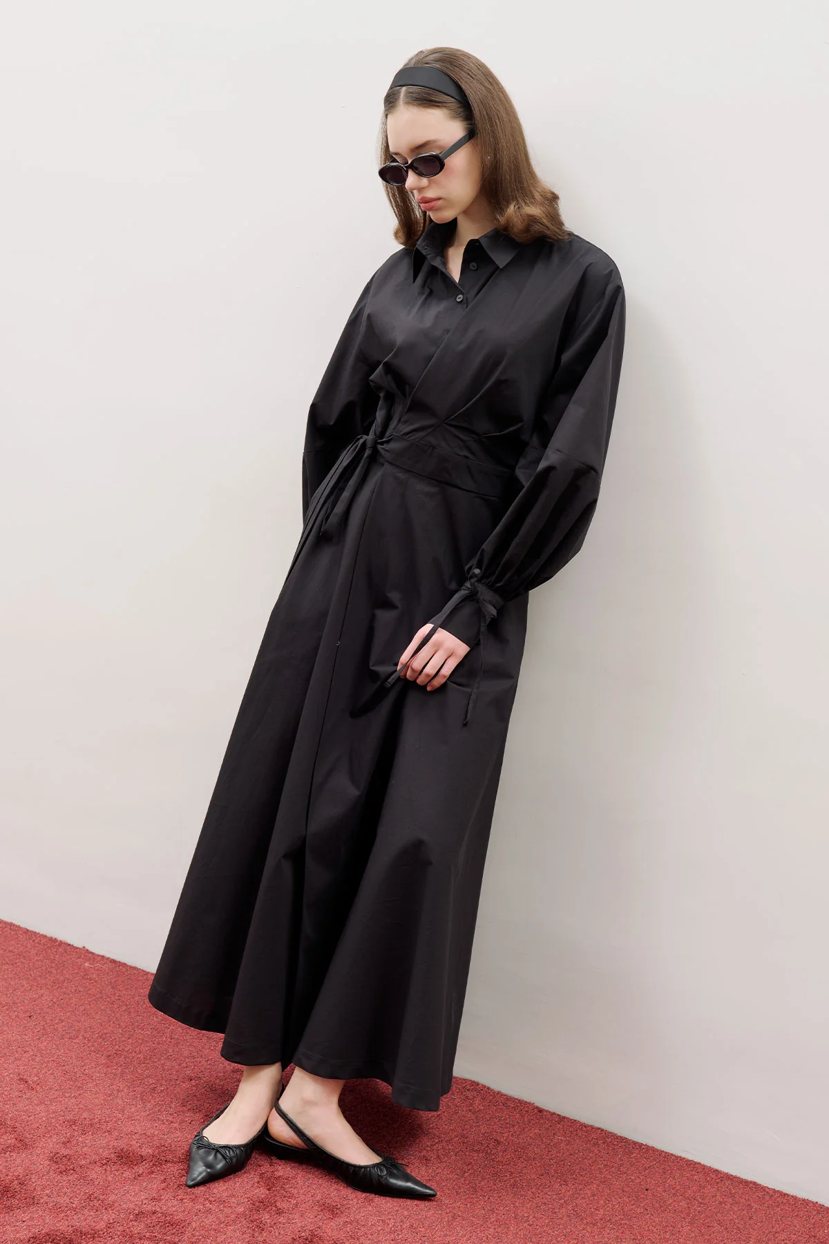 Enya Pleated Shirt Dress Black - Image 6