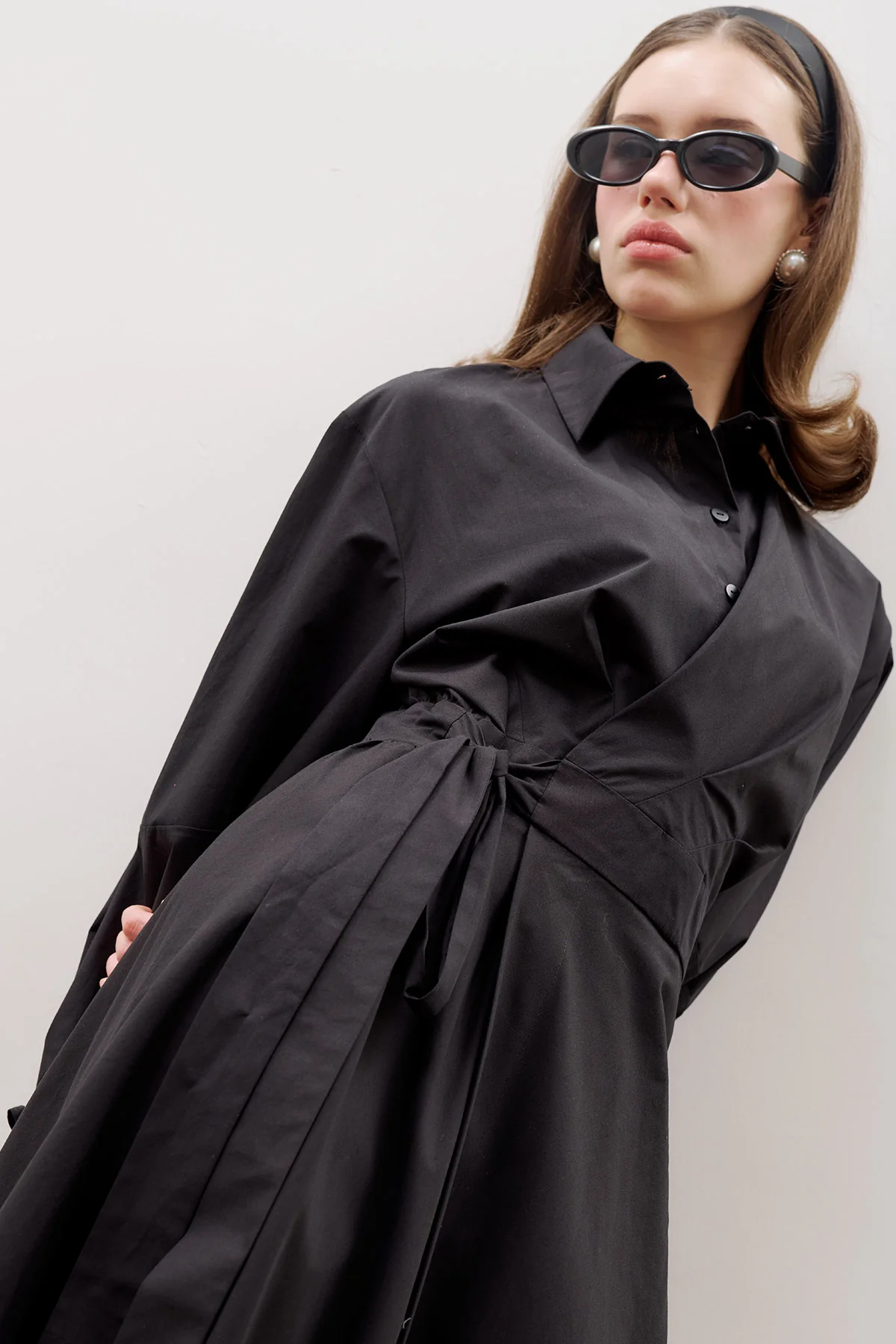 Enya Pleated Shirt Dress Black - Image 8