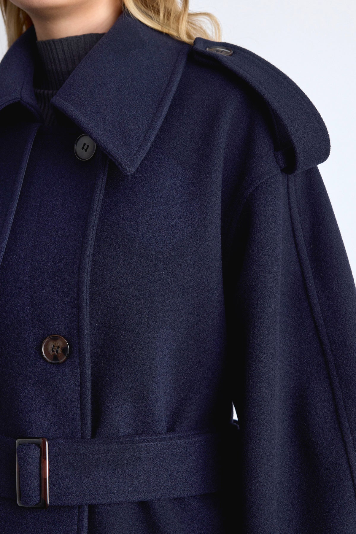 Epaulet Cachet Coat Navy Blue - Image 6