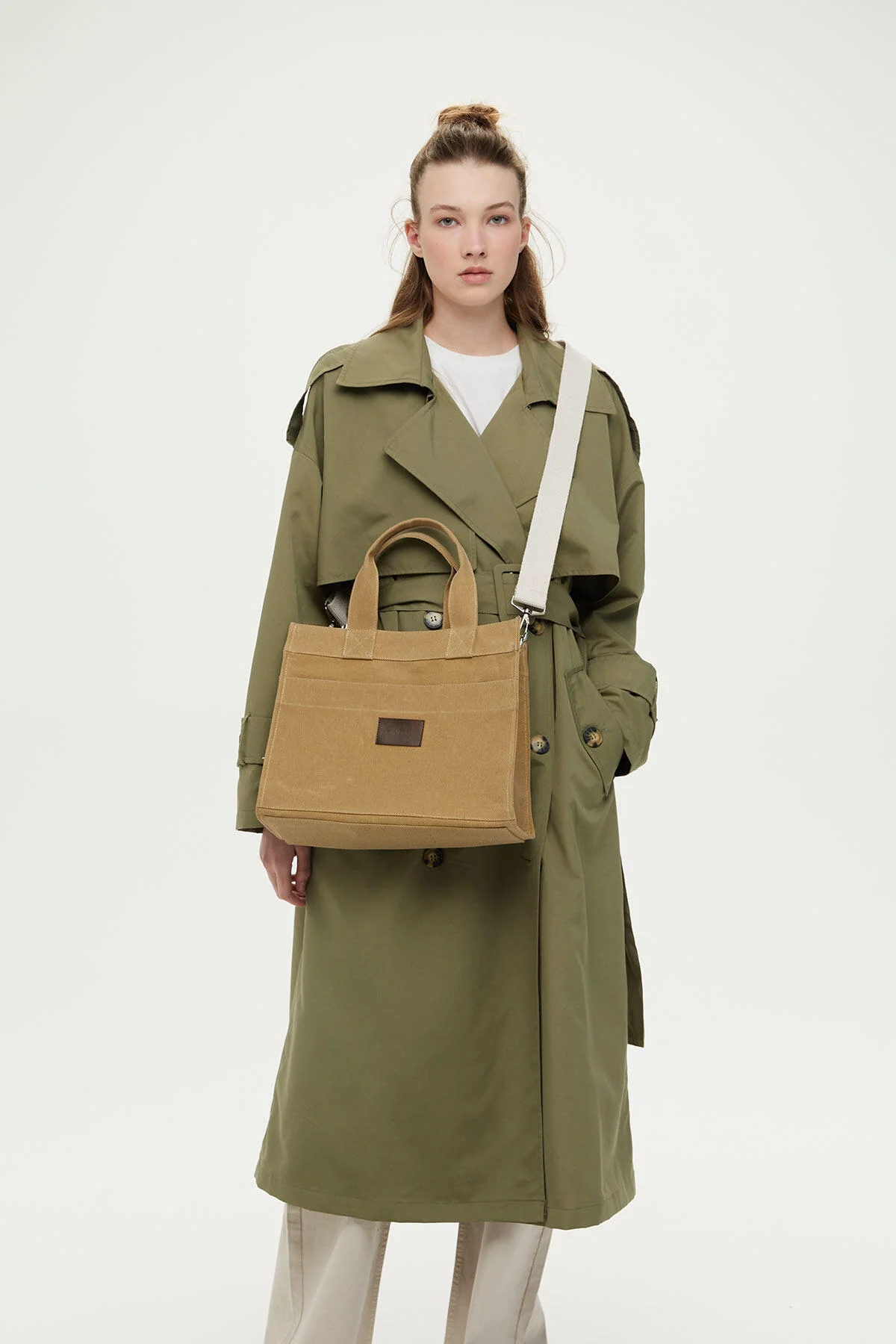 Faded Effect Medium Canvas Bag Camel - Image 2