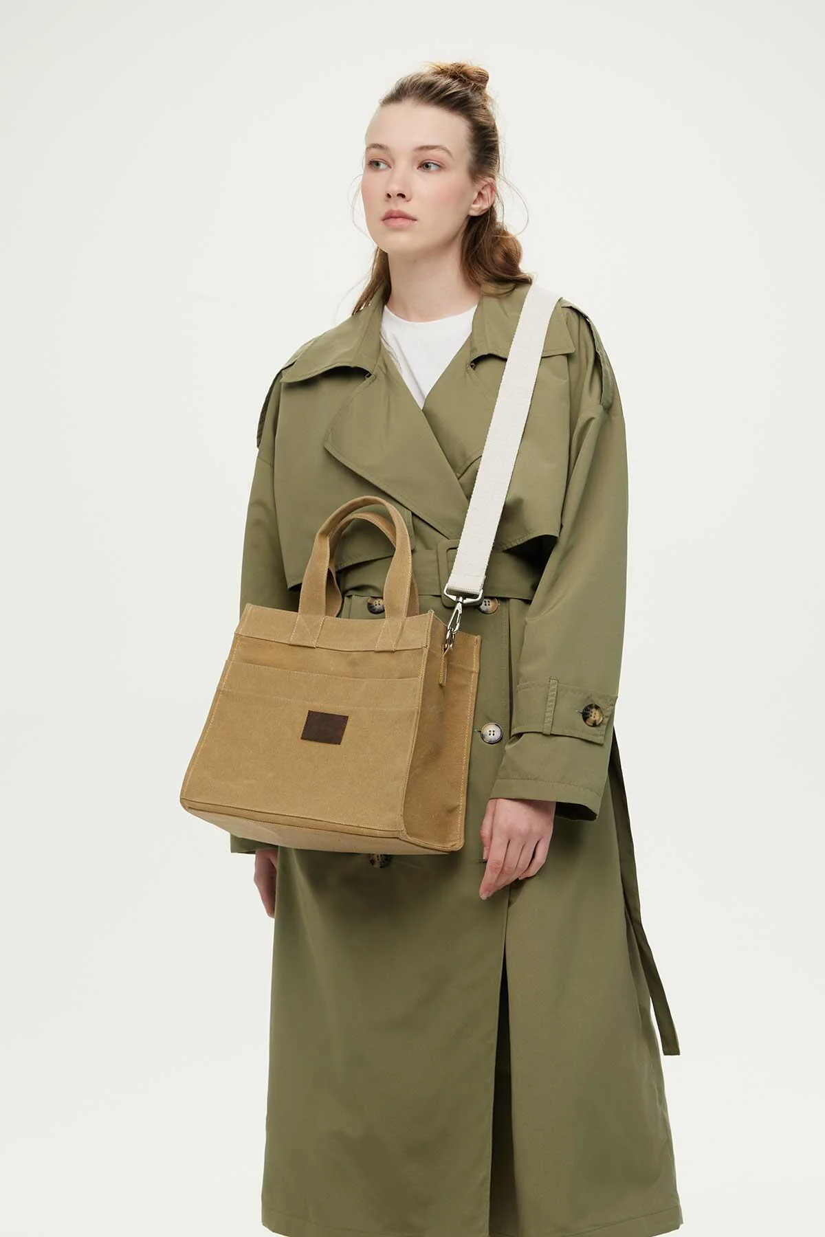 Faded Effect Medium Canvas Bag Camel - Image 3