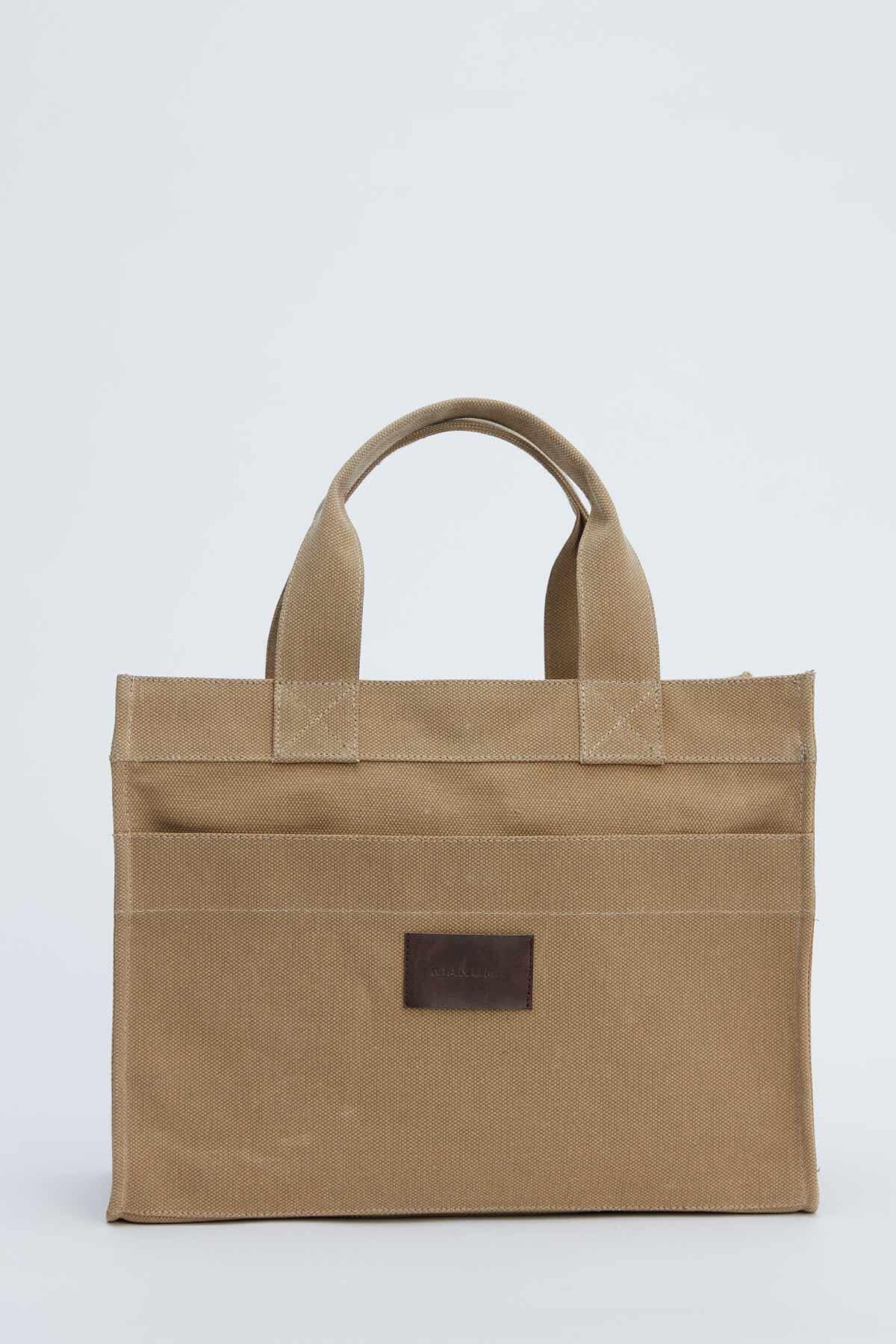 Faded Effect Medium Canvas Bag Camel - Image 5