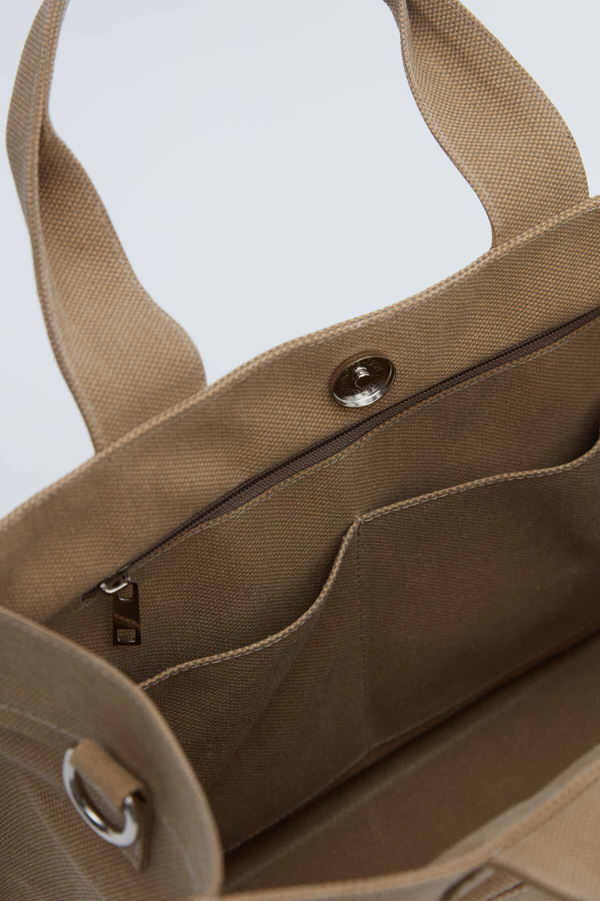 Faded Effect Medium Canvas Bag Camel - Image 7