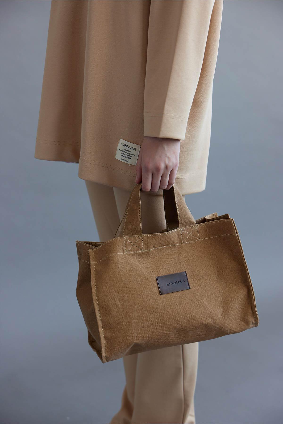 Faded Effect Small Canvas Bag Camel - Image 4
