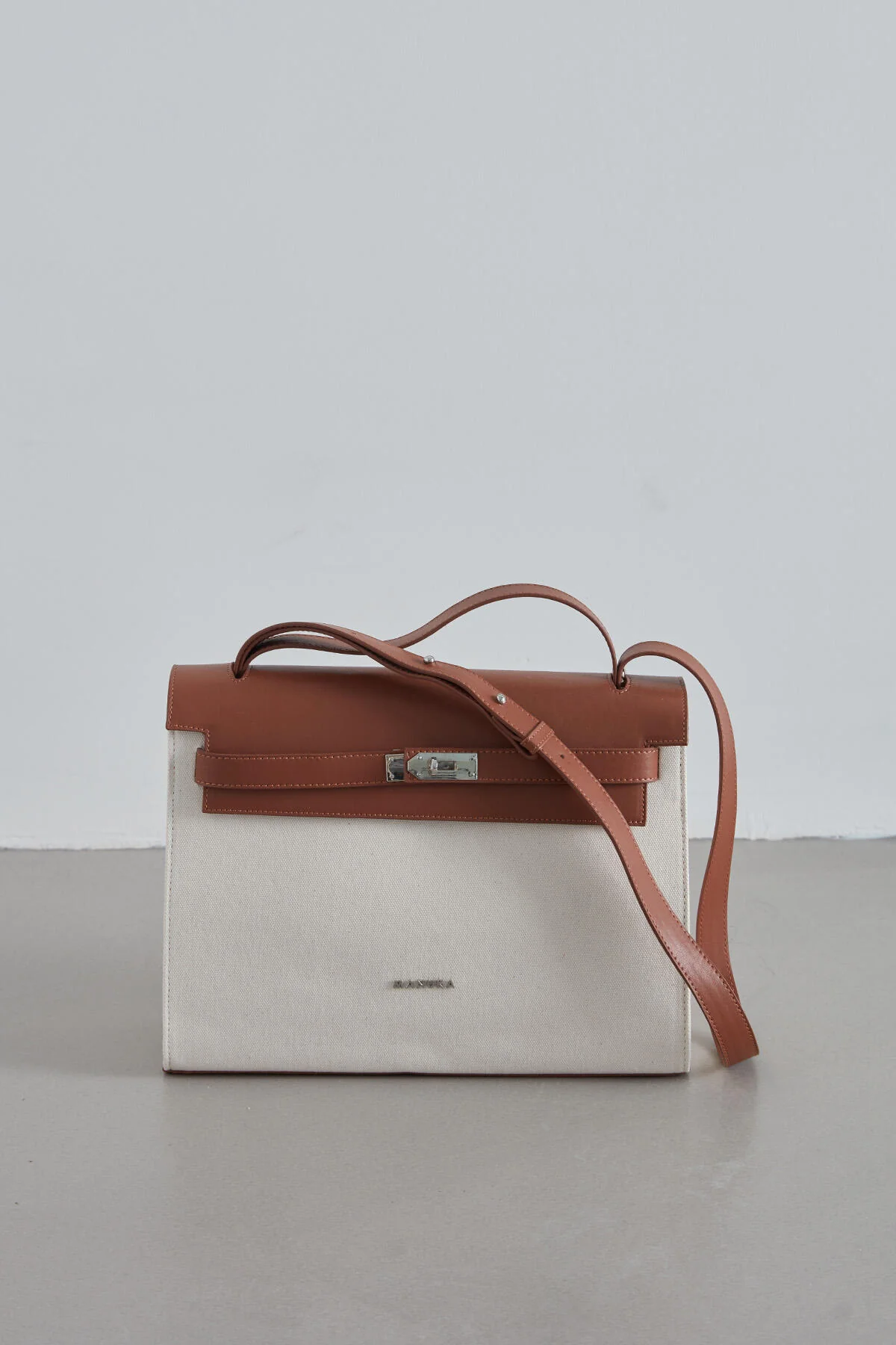 Faux Leather Detailed Canvas Bag Natural - Image 3