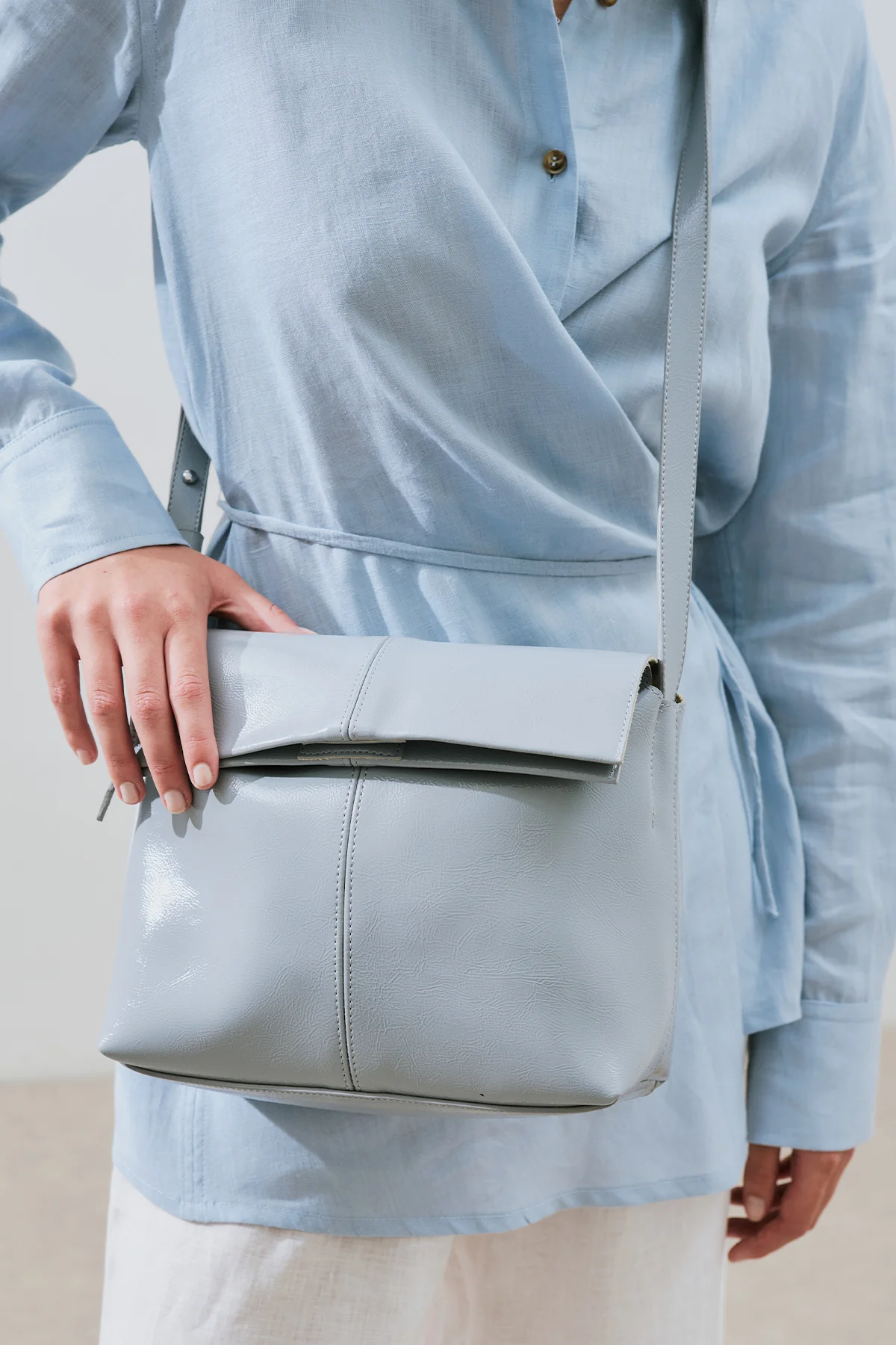 Faux Leather Flap Bag Blue - Image 3