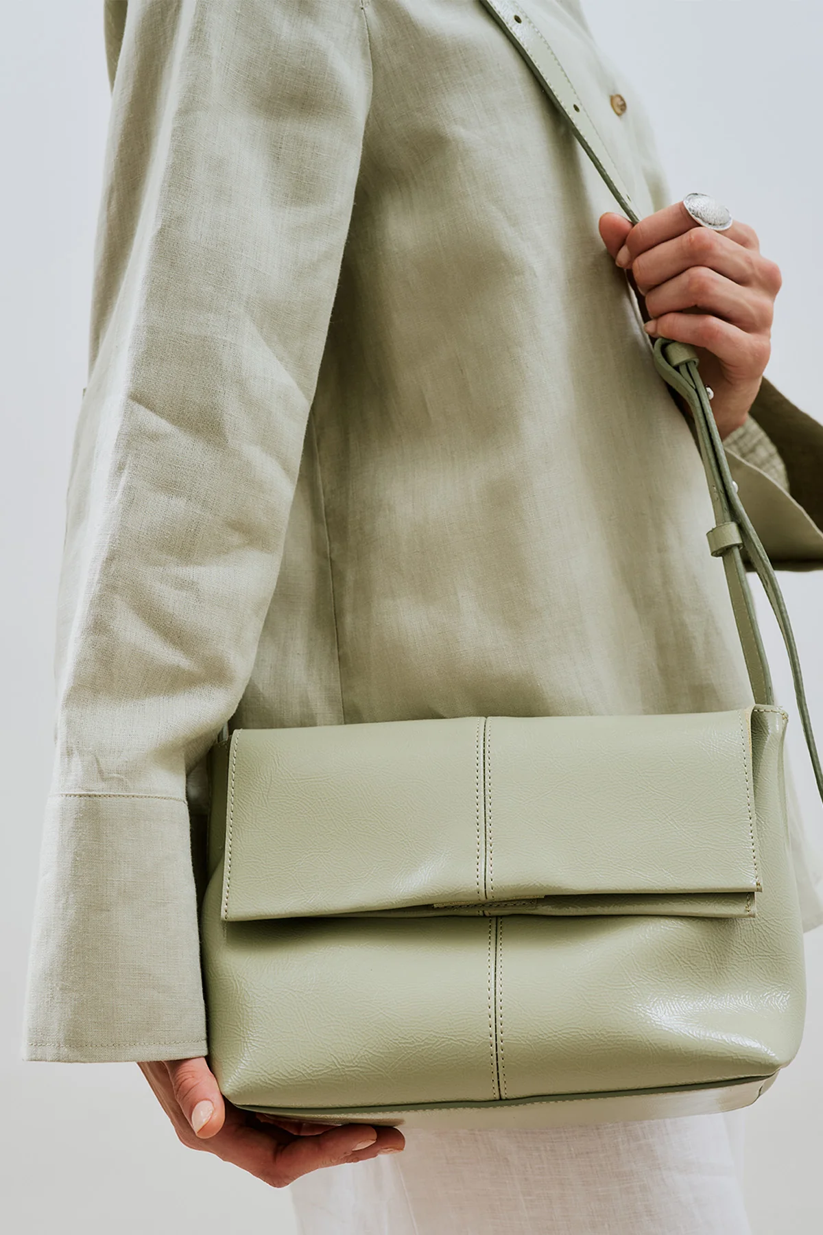 Faux Leather Flap Bag Green