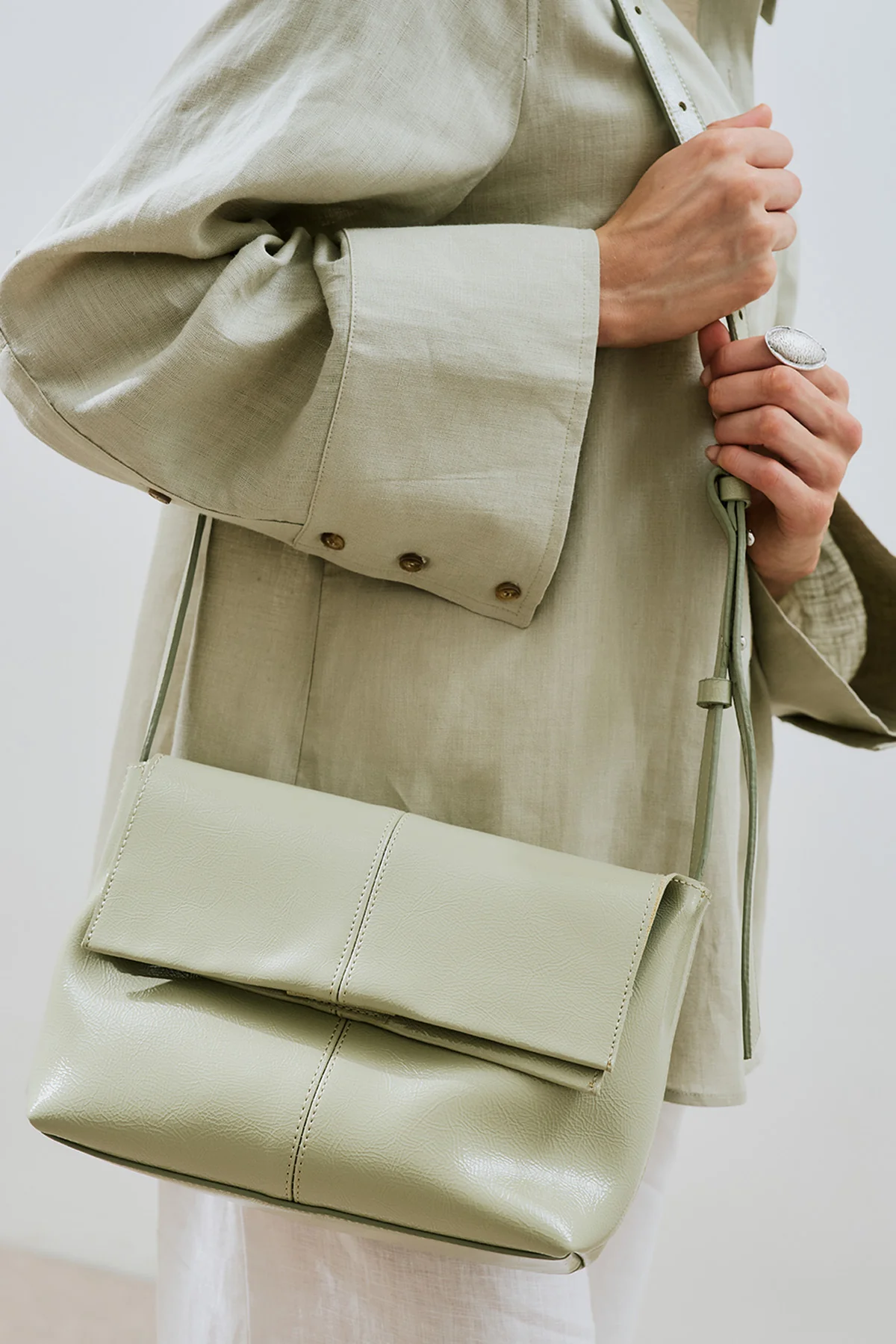 Faux Leather Flap Bag Green - Image 2