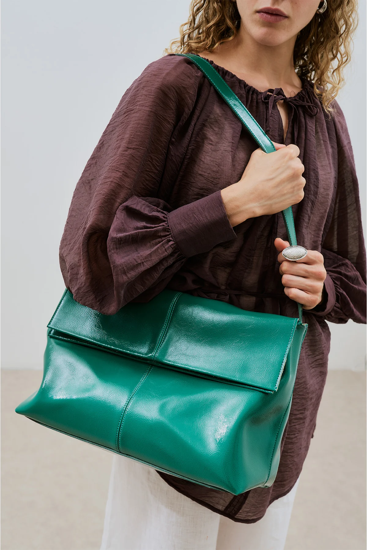 Faux Leather Flap Tote Bag Teal - Image 3