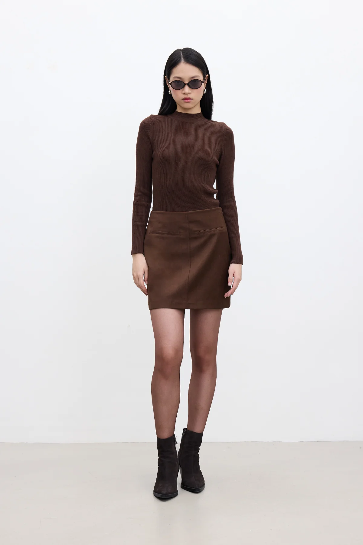 Faux Leather Mini Skirt Brown - Image 3