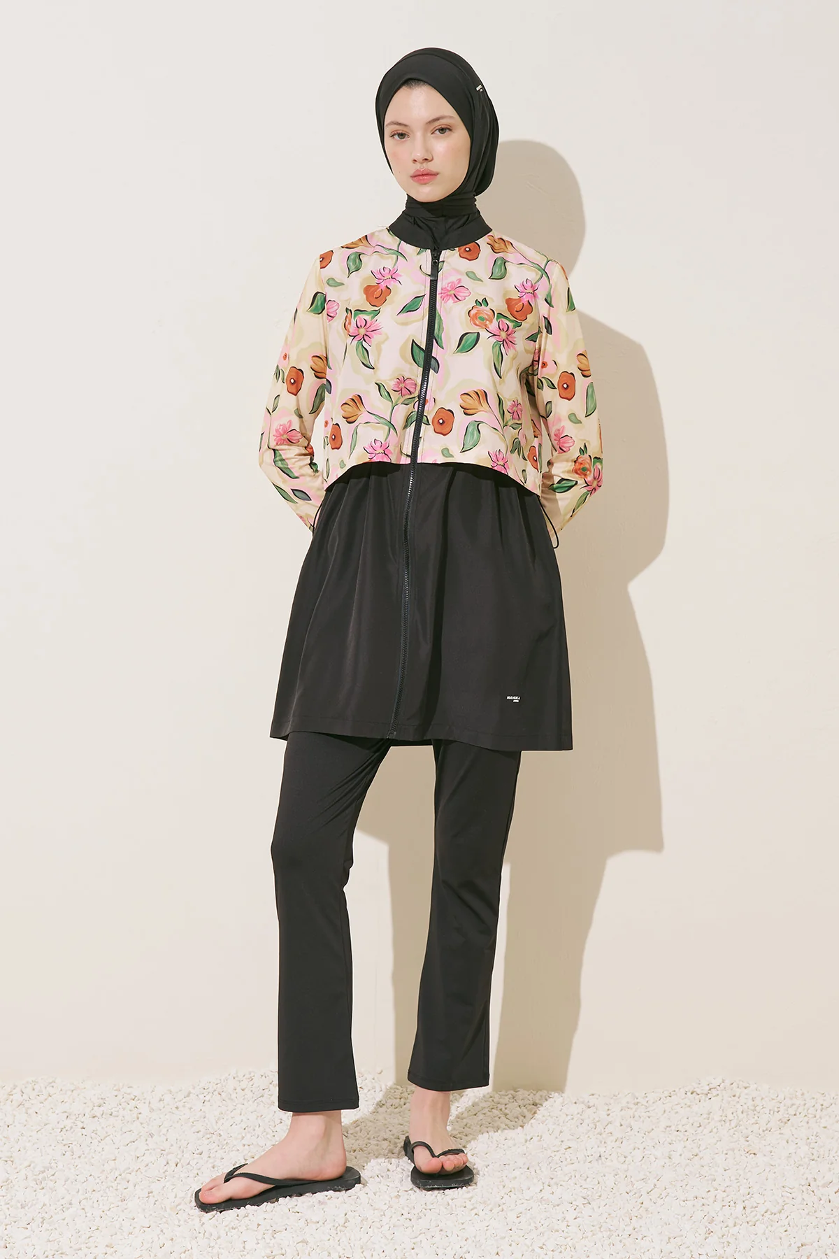 Zip-Front 3-Piece Modest Swim Set Pure Floral - Image 3