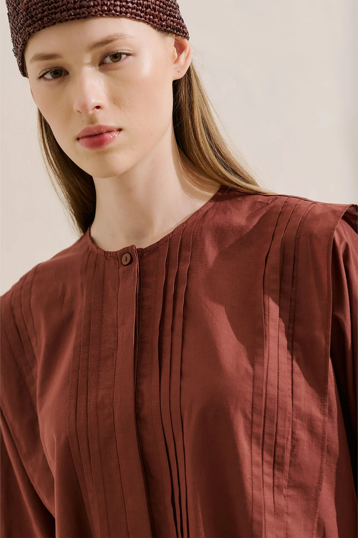 Flowing Tunic With Ruffle Detail Burgundy - Image 3