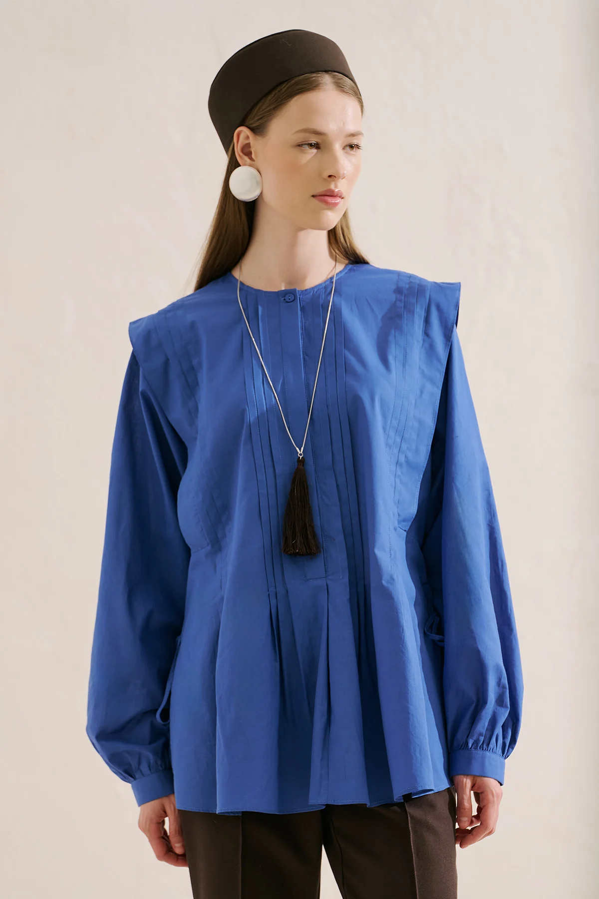 Flowing Tunic With Ruffle Detail Blue - Image 3