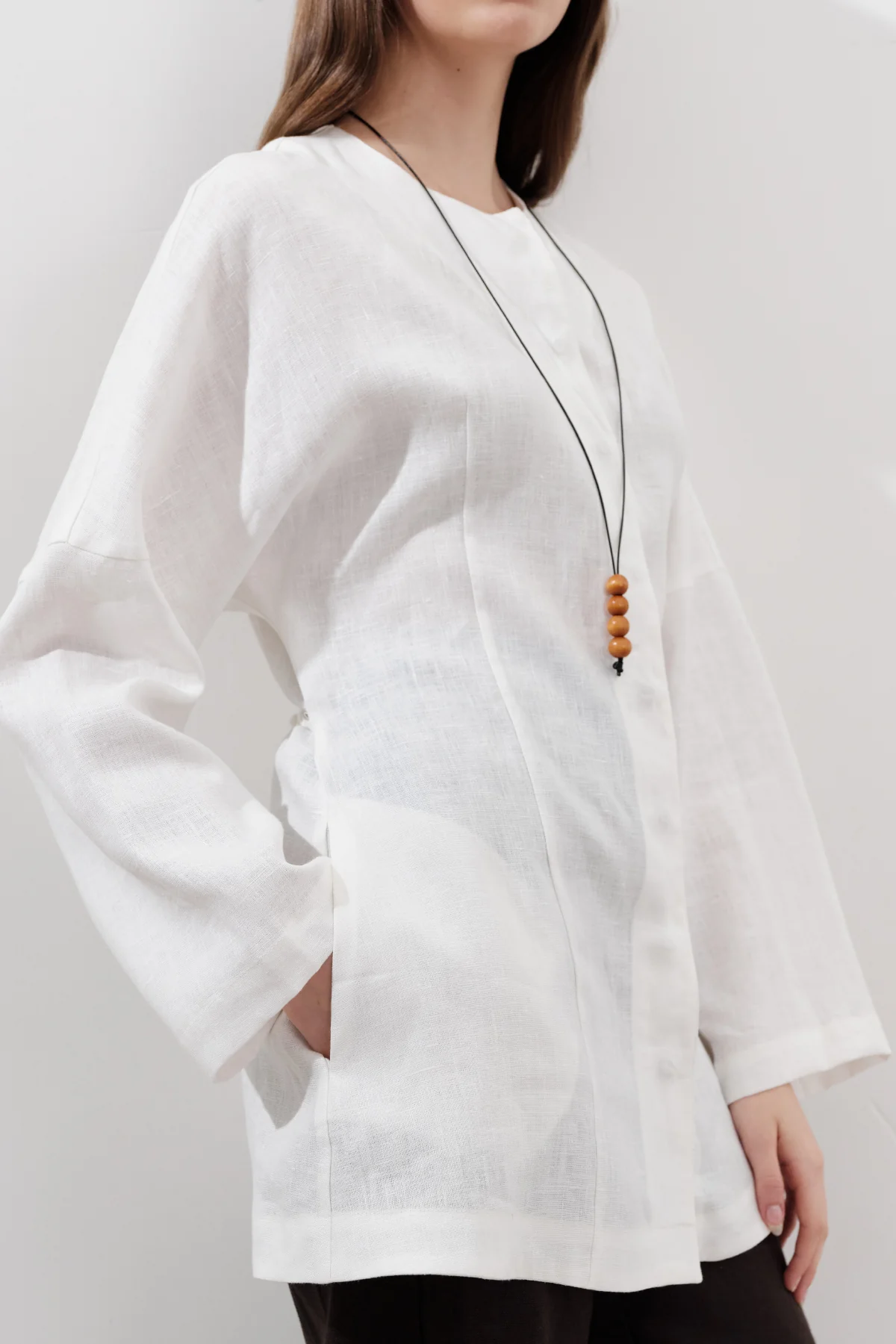 Fitted Linen Jacket Ecru - Image 4