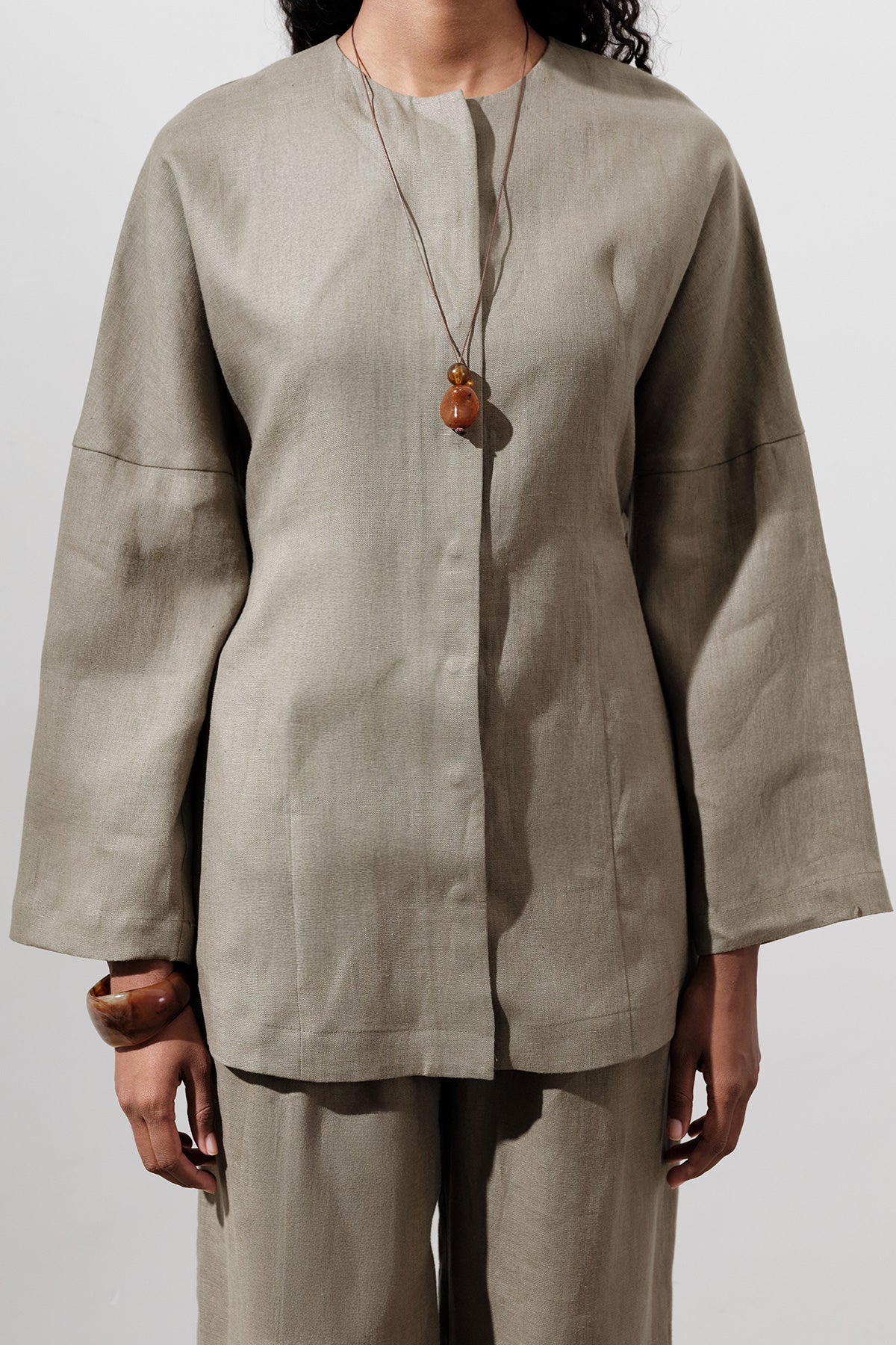 Fitted Linen Jacket Khaki - Image 5
