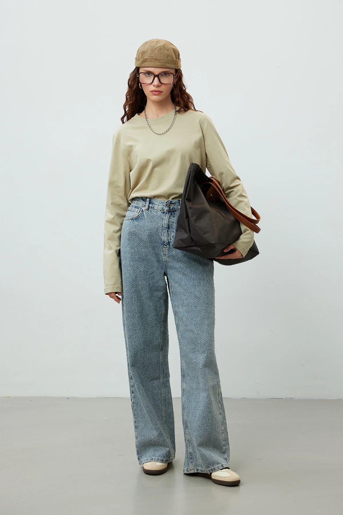 Fitted Long Sleeve Cotton T-Shirt Stone - Image 2