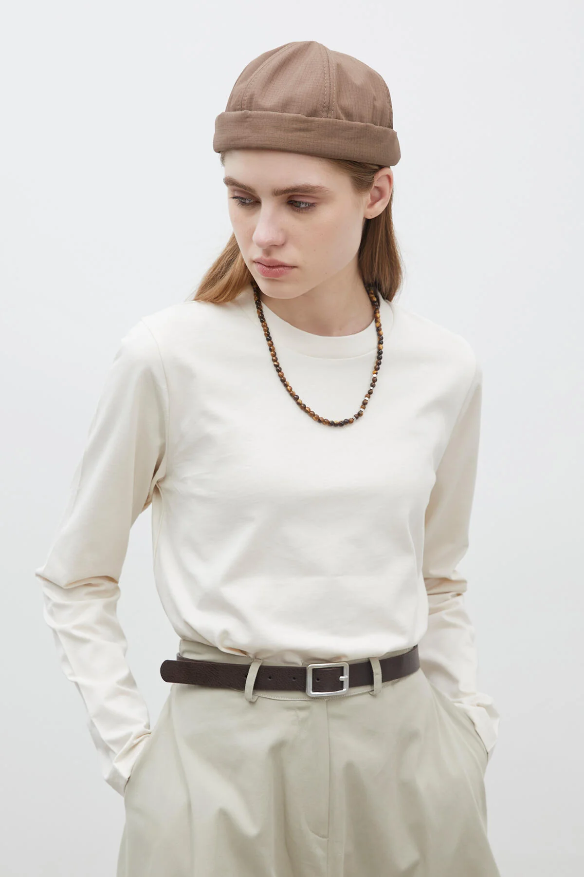 Fitted Long Sleeve Cotton T-Shirt Vanilla - Image 5