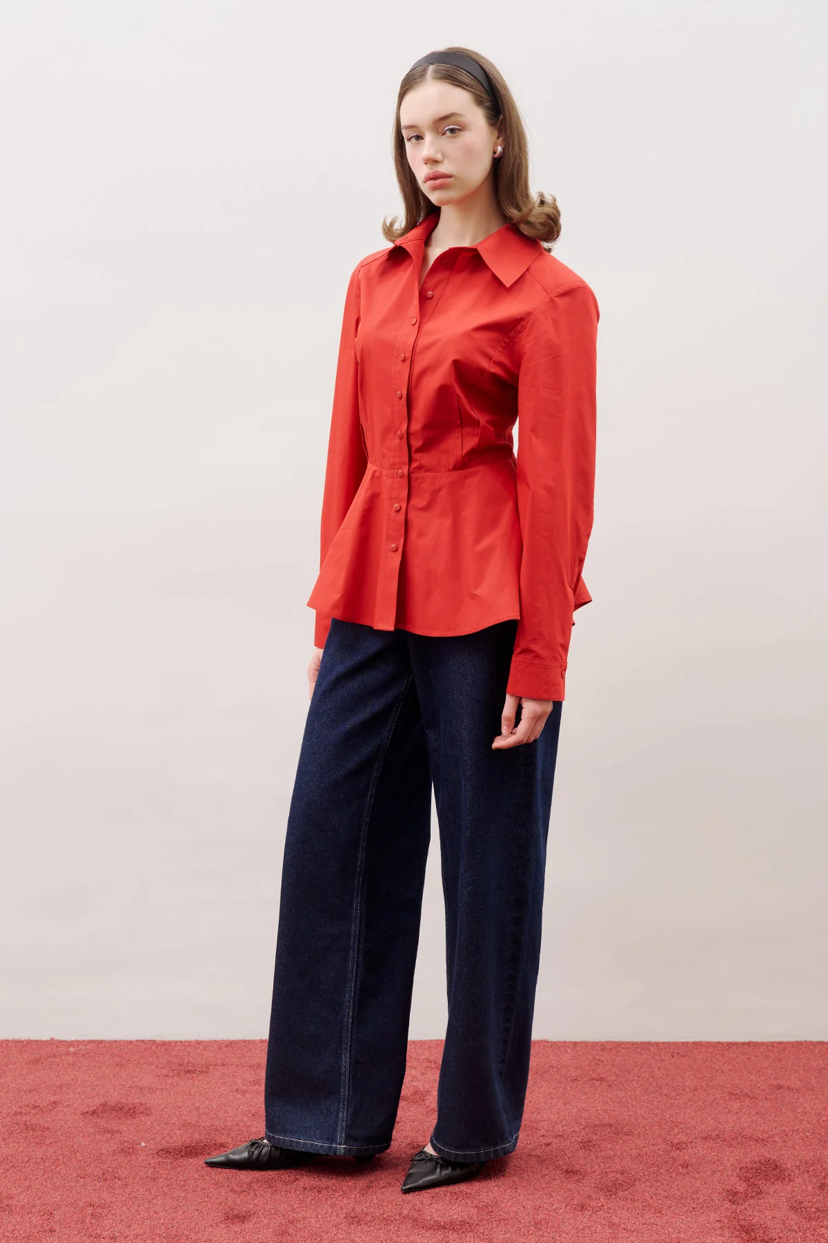 Fitted Peplum Shirt Red - Image 3