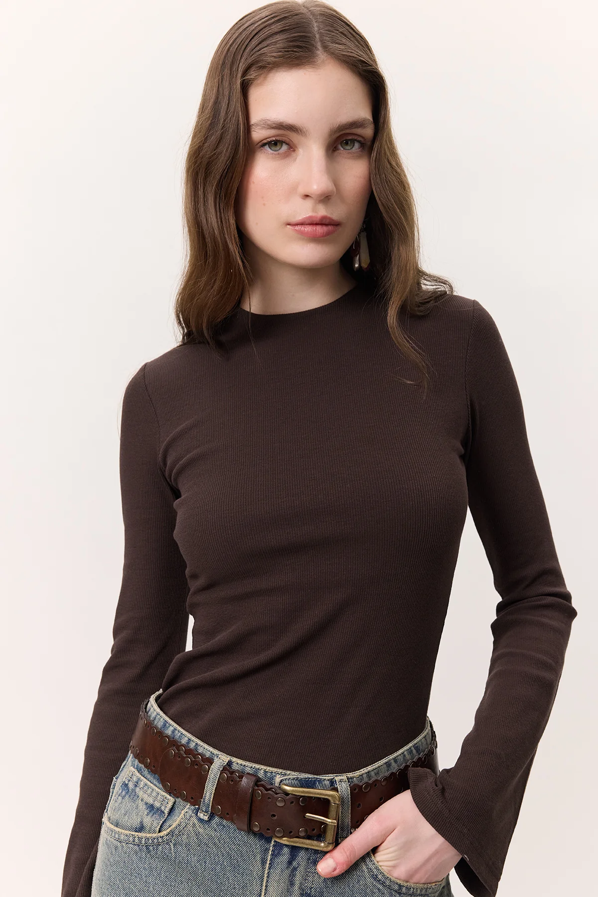 Flared Sleeve Bodysuit Dark Brown