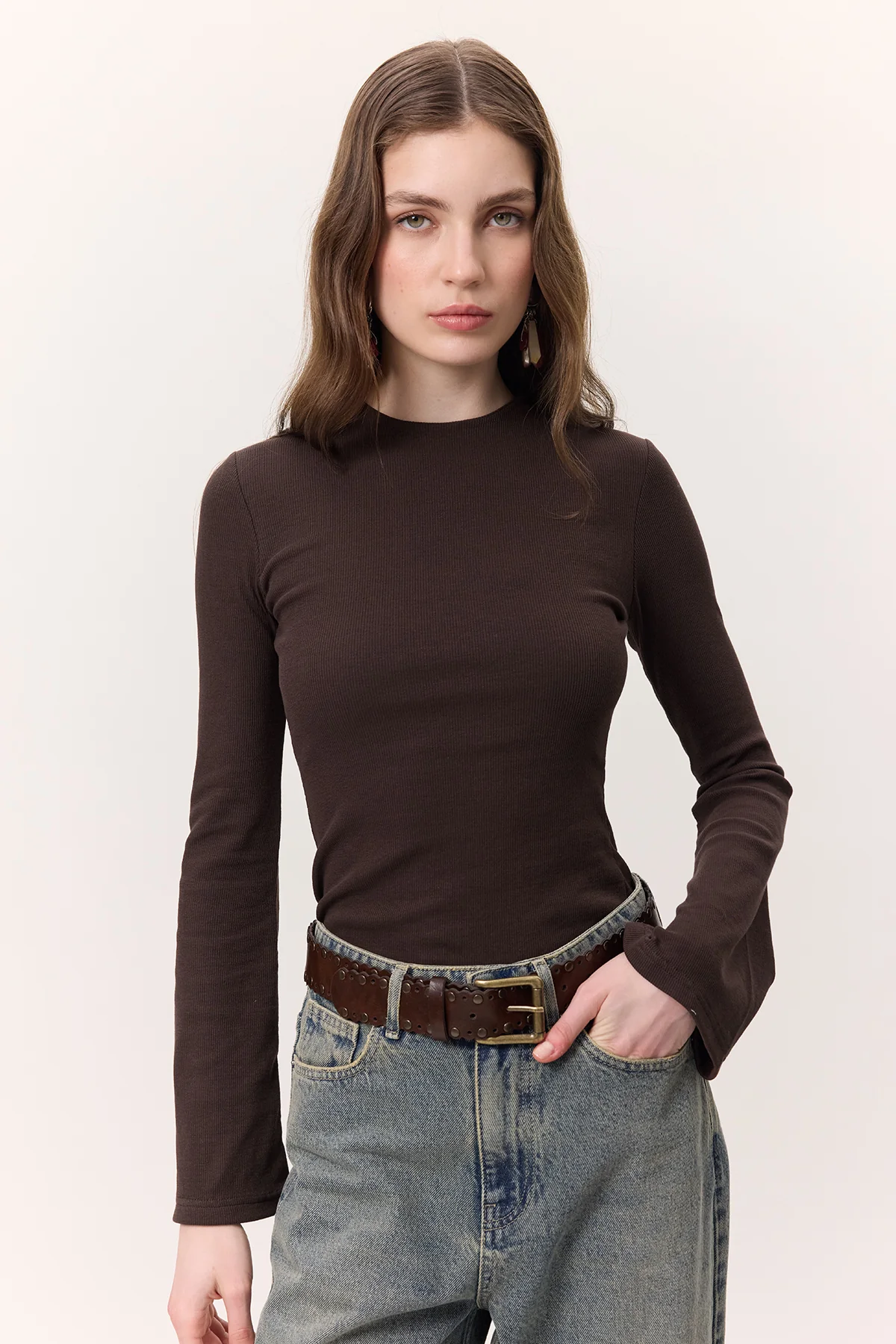Flared Sleeve Bodysuit Dark Brown - Image 3