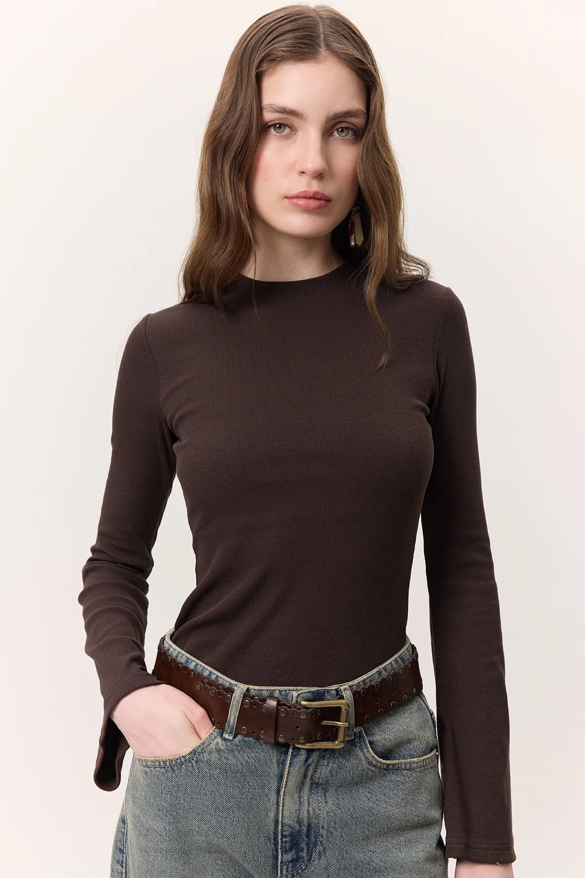 Flared Sleeve Bodysuit Dark Brown - Image 4