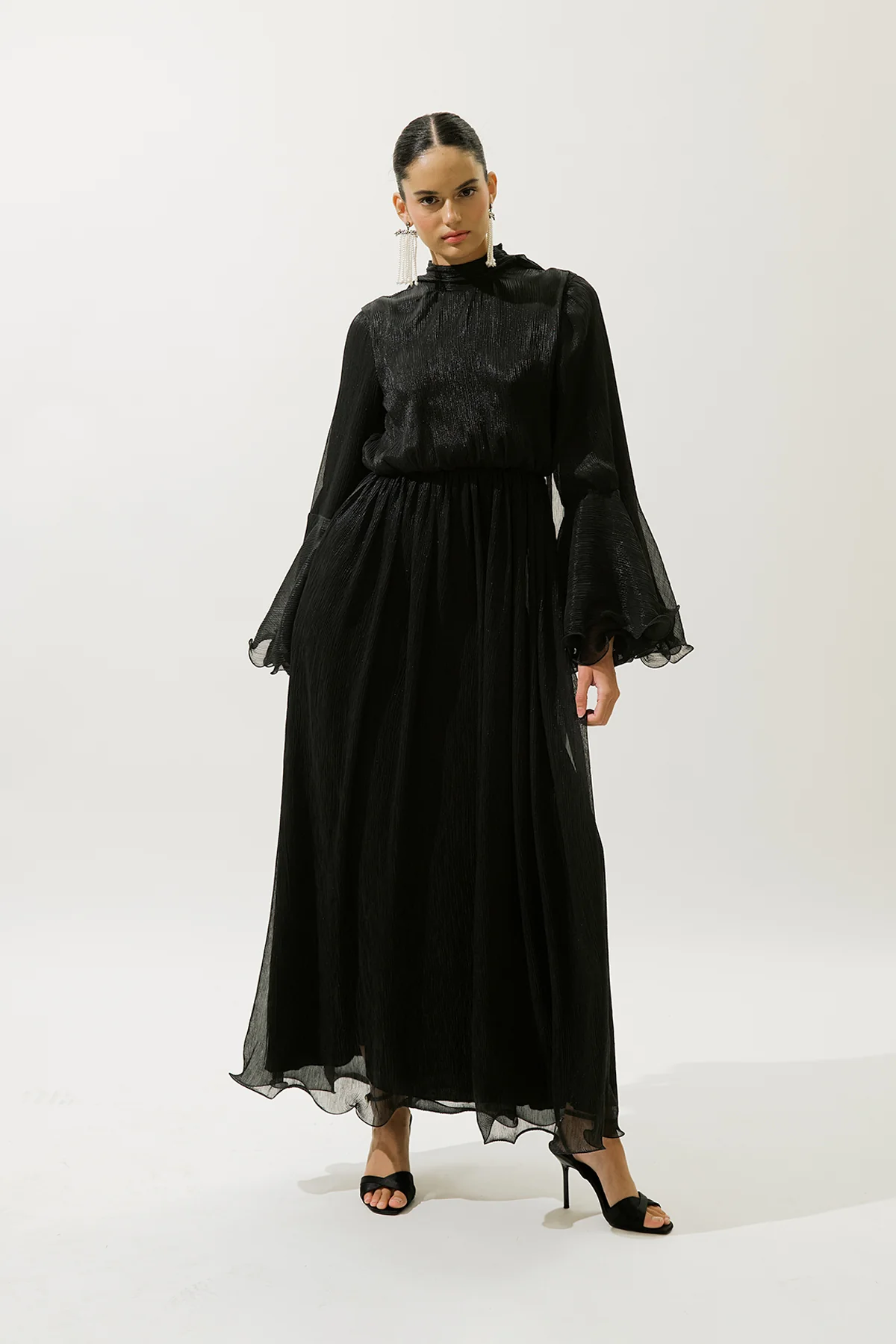 Flared Sleeve Ruffle Dress Black - Image 2