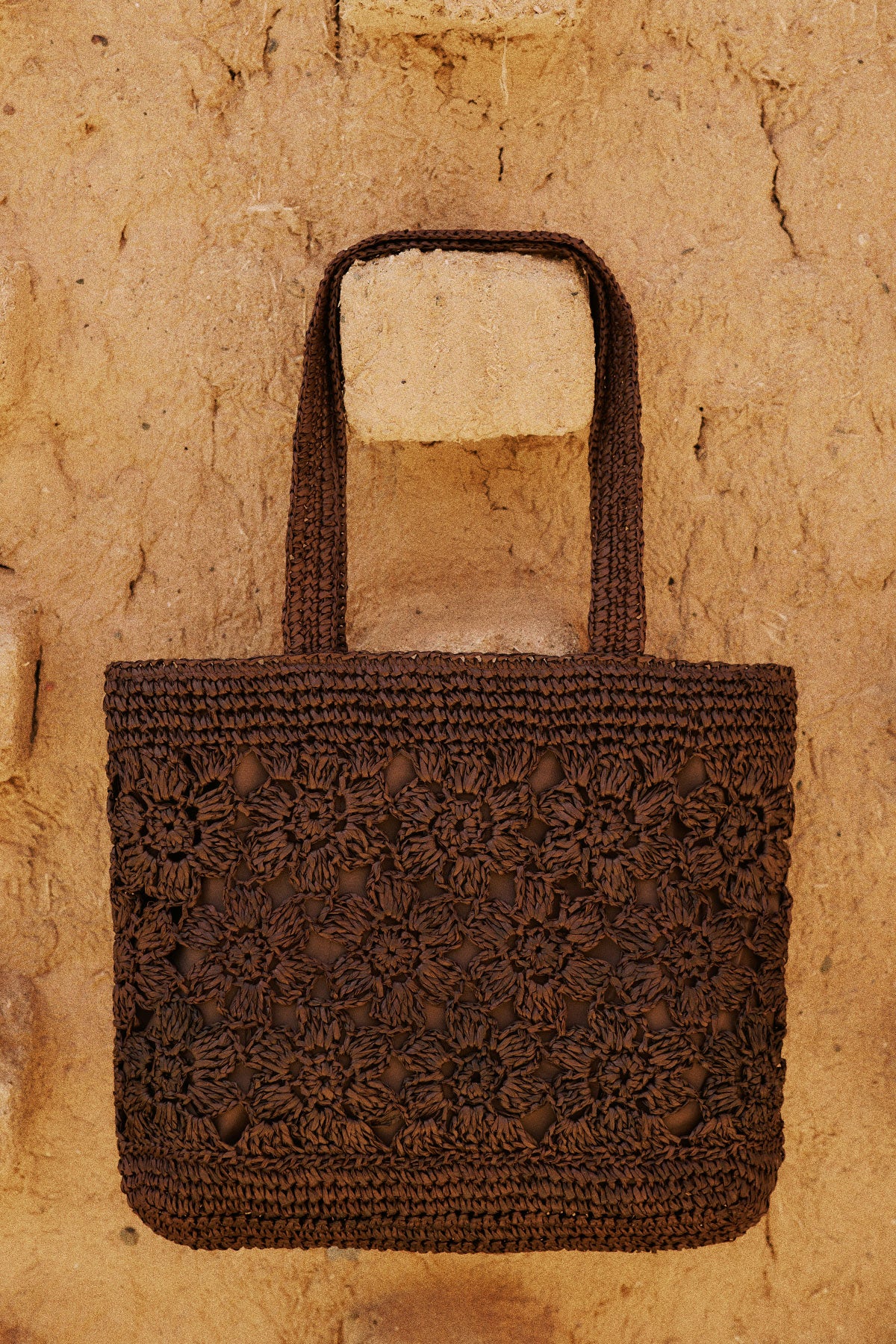 Florence Floral Straw Bag Dark Brown
