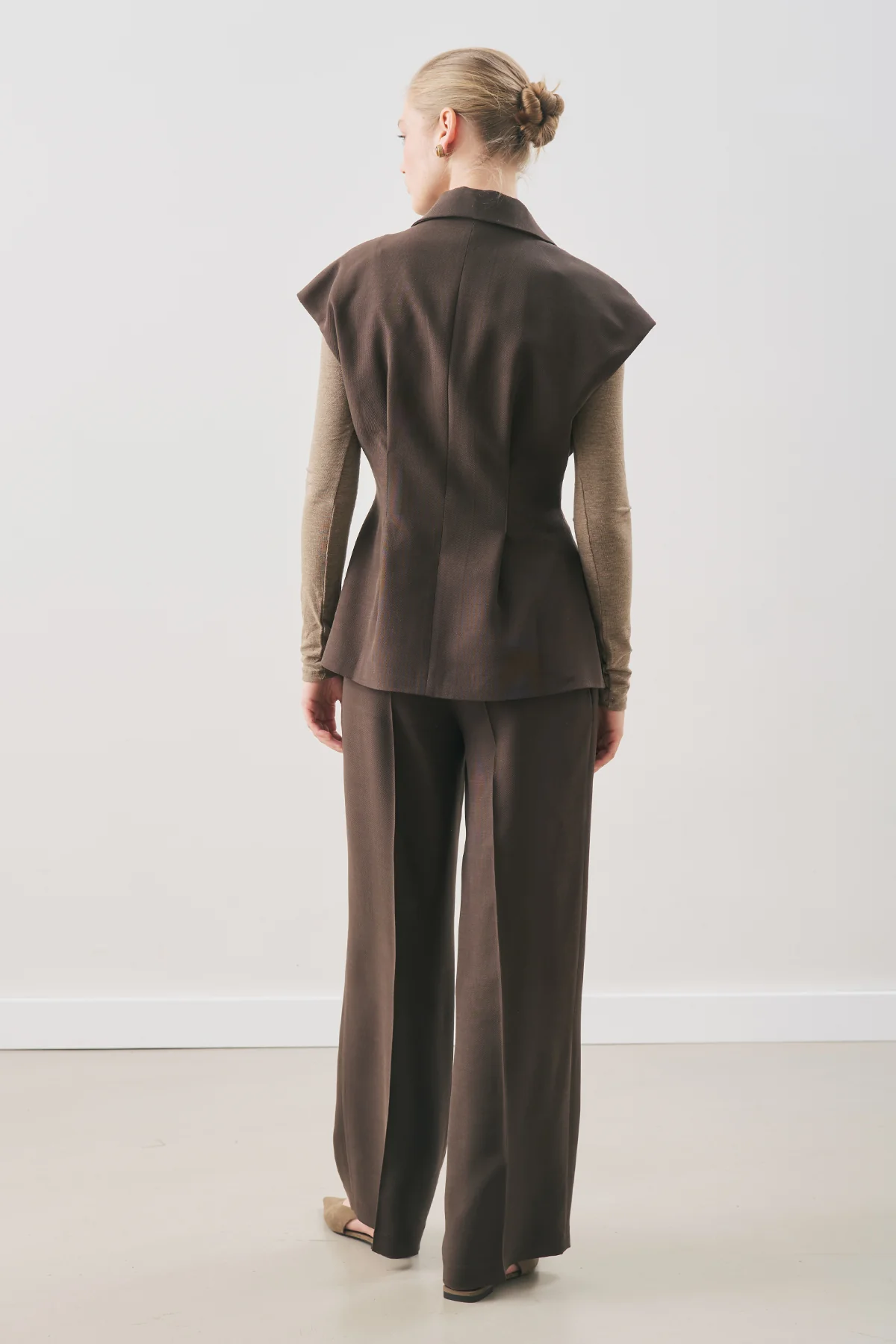 Flowing Tencel Belted Vest Dark Brown - Image 7