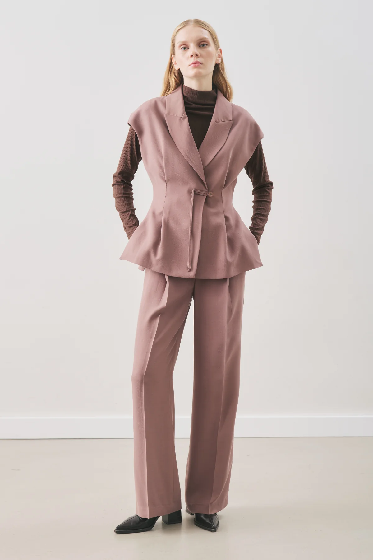 Flowing Tencel Belted Vest Dusty Rose - Image 2