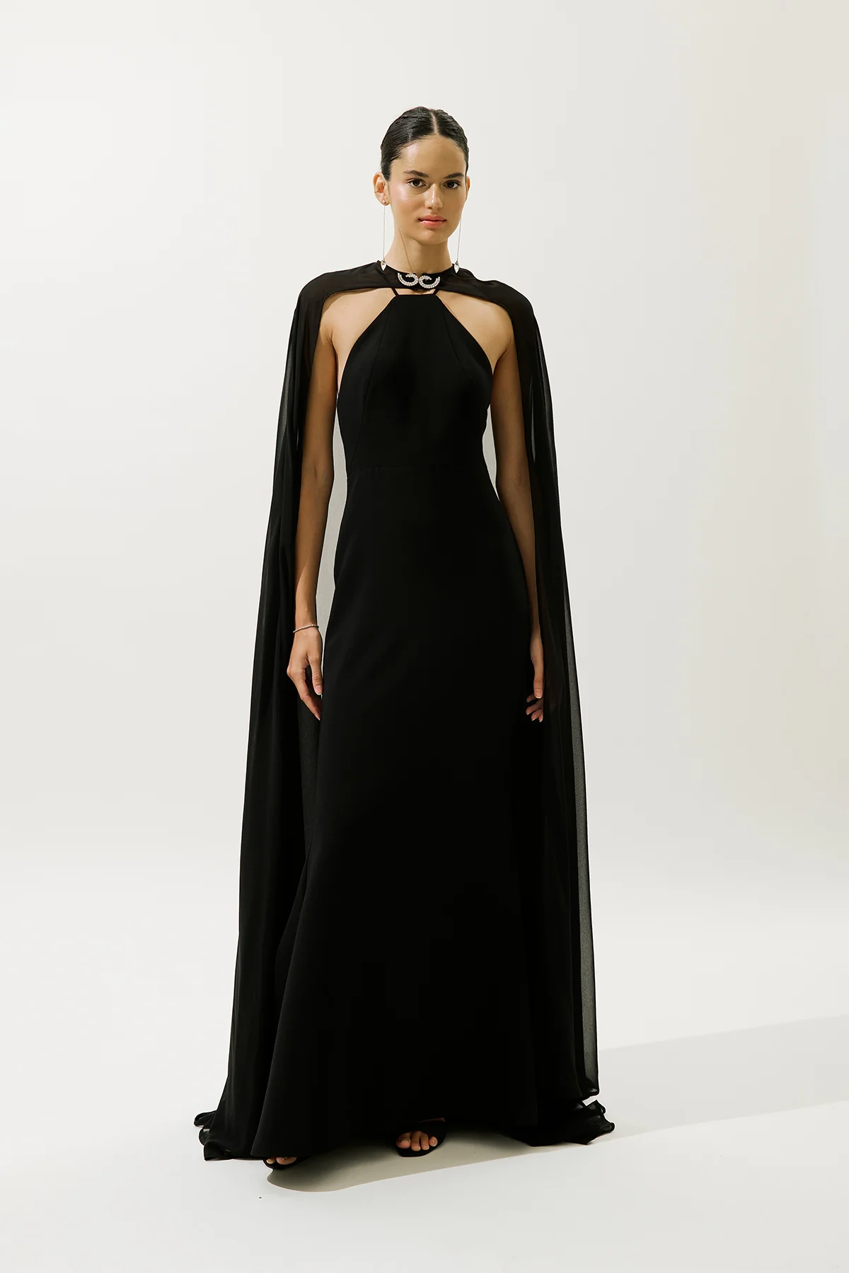 Frances Cape Evening Dress Black - Image 2