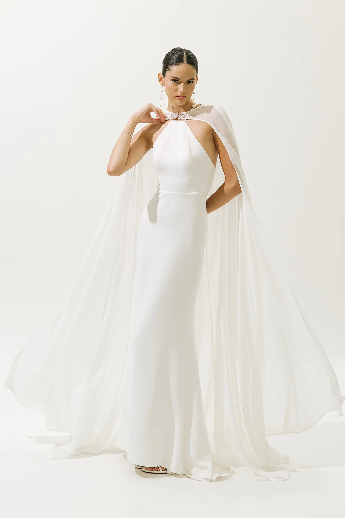 Frances Cape Evening Dress Ecru - Image 3