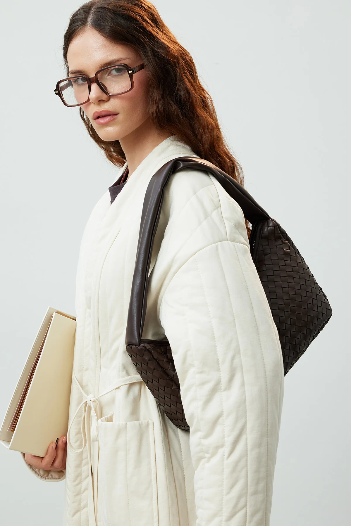 Frances Woven Oval Bag Dark Brown