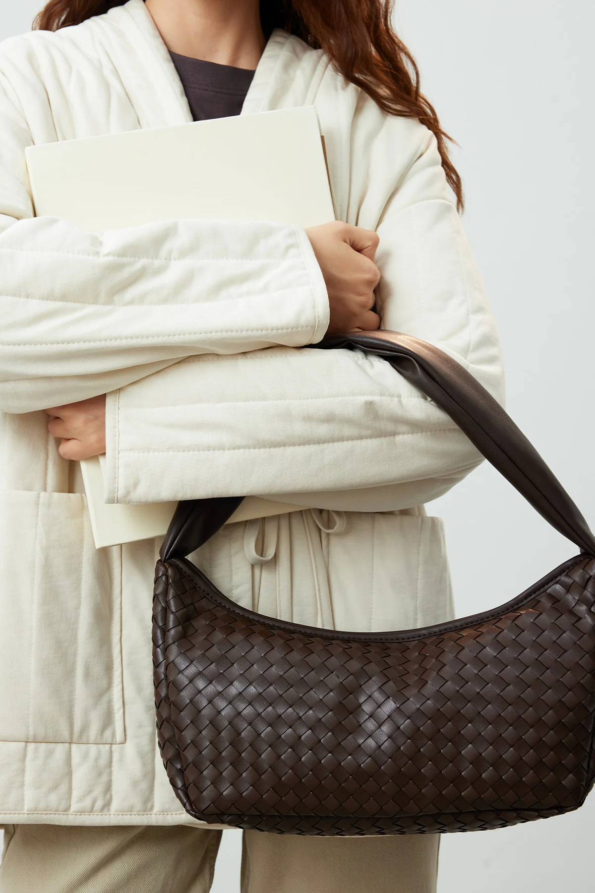 Frances Woven Oval Bag Dark Brown - Image 2