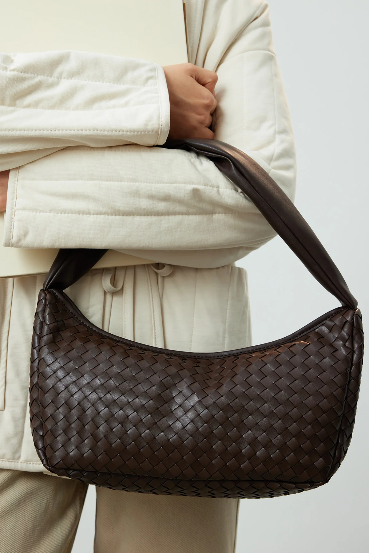Frances Woven Oval Bag Dark Brown - Image 3