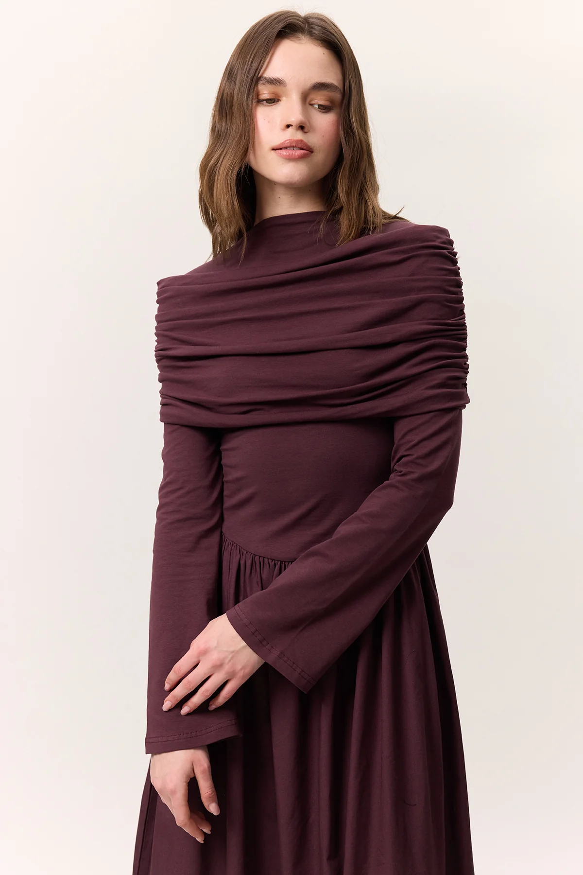 Full-Skirt Long Dress Burgundy - Image 6