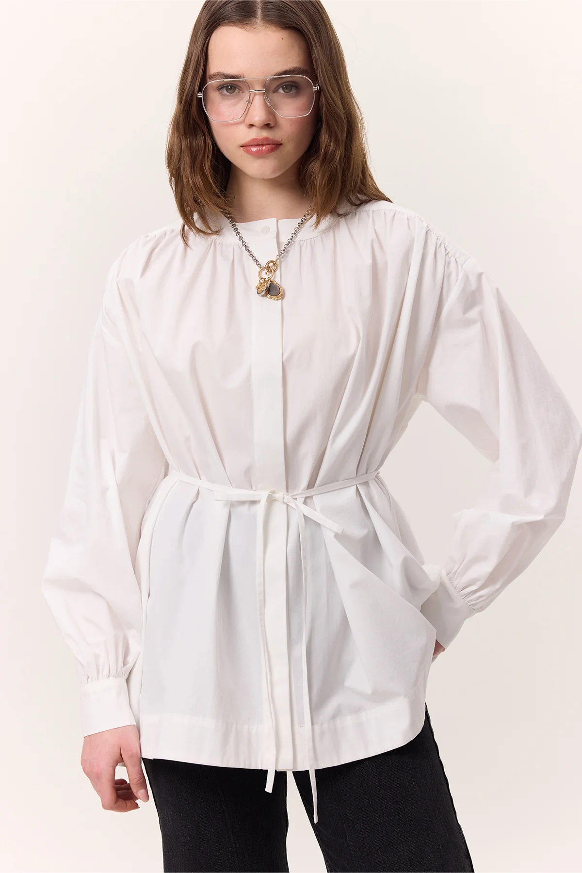 Gathered Oversized Shirt Ecru - Image 6