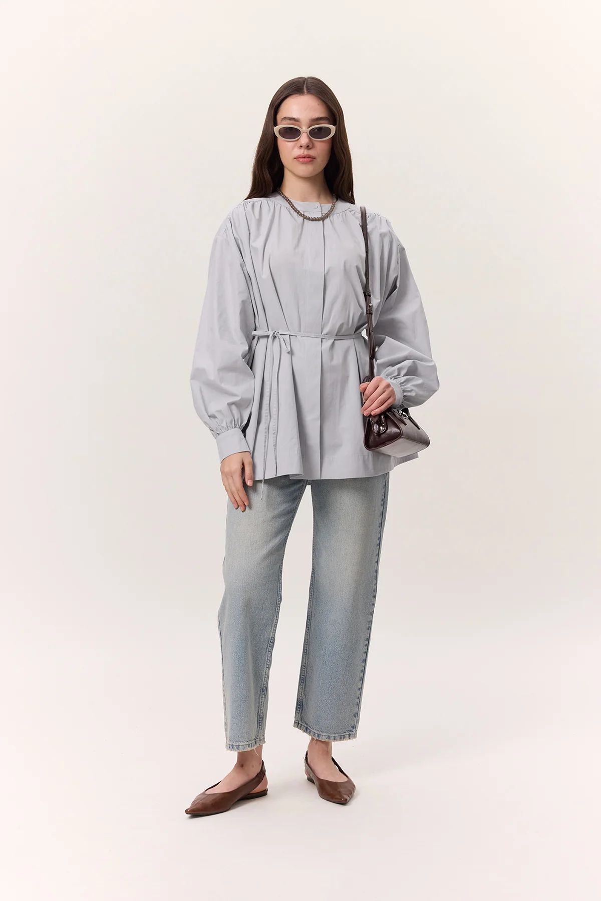Gathered Oversized Shirt Ice Blue - Image 2